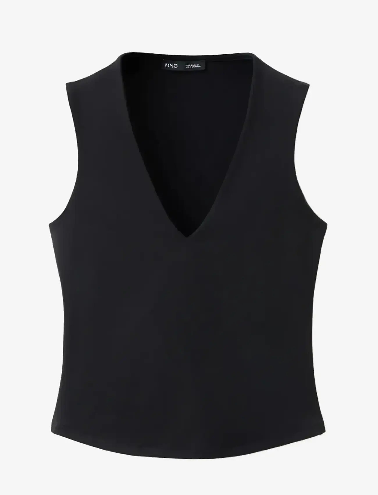Mango - Fitted V-neck top - tanktops - black - 1