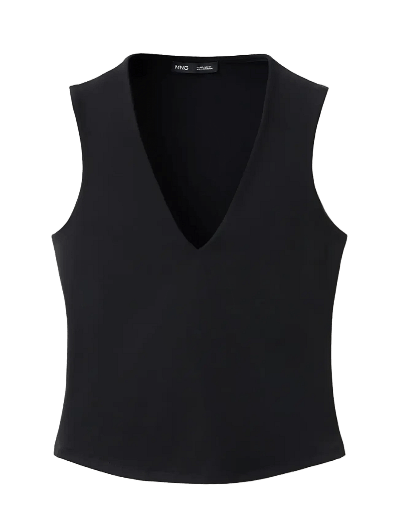 Mango - Fitted V-neck top - tanktops - black - 1