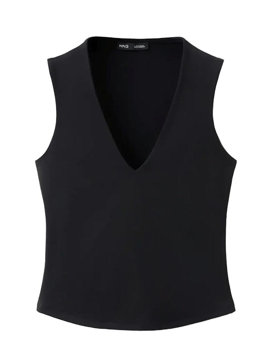 Mango - Fitted V-neck top - tanktops - black - 1