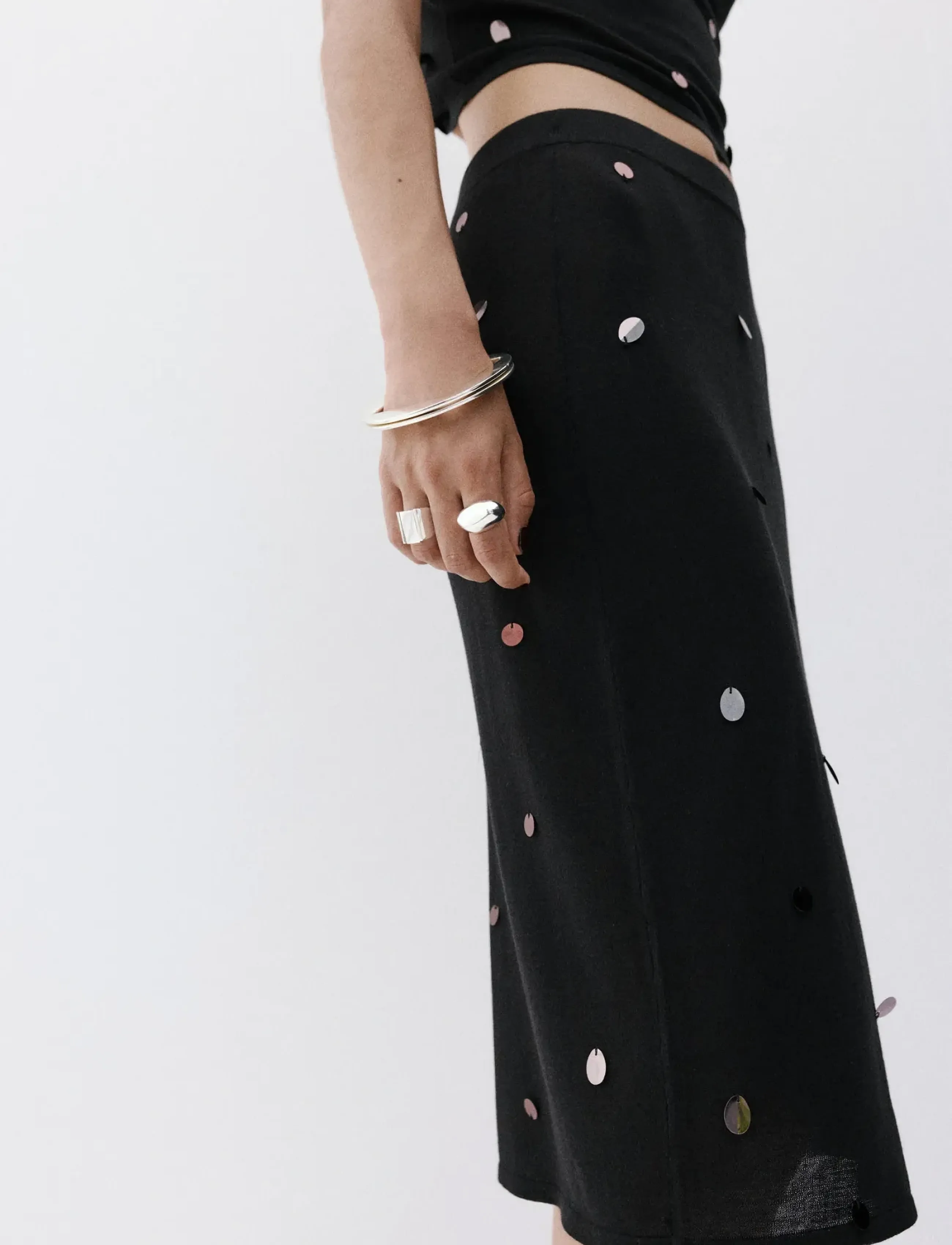 Mango Midi Sequin Knit Skirt, XL, Röcke, Schwarz - Knee-length & Frauen