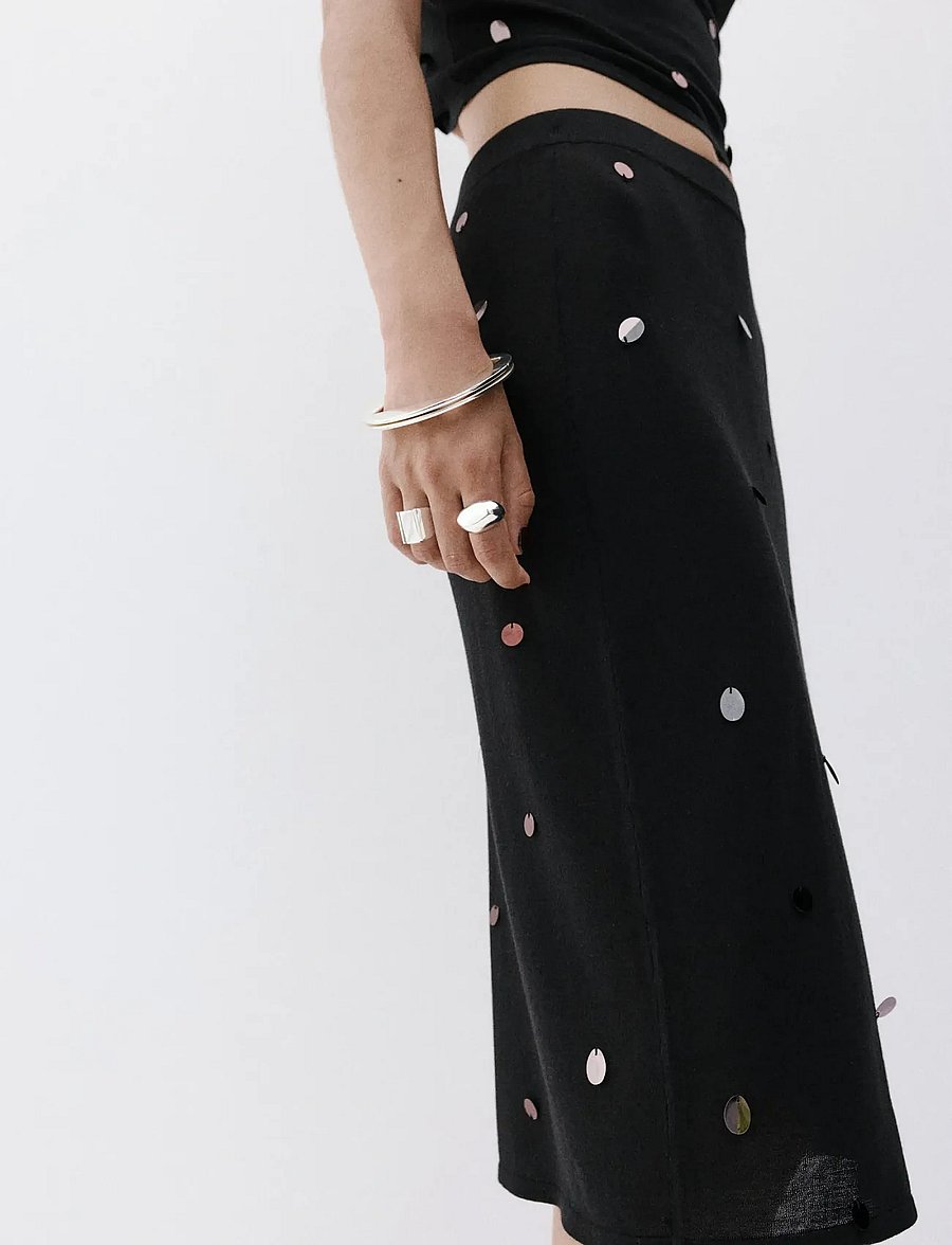 Mango - Midi sequin knit skirt - paljettkjolar - black - 0