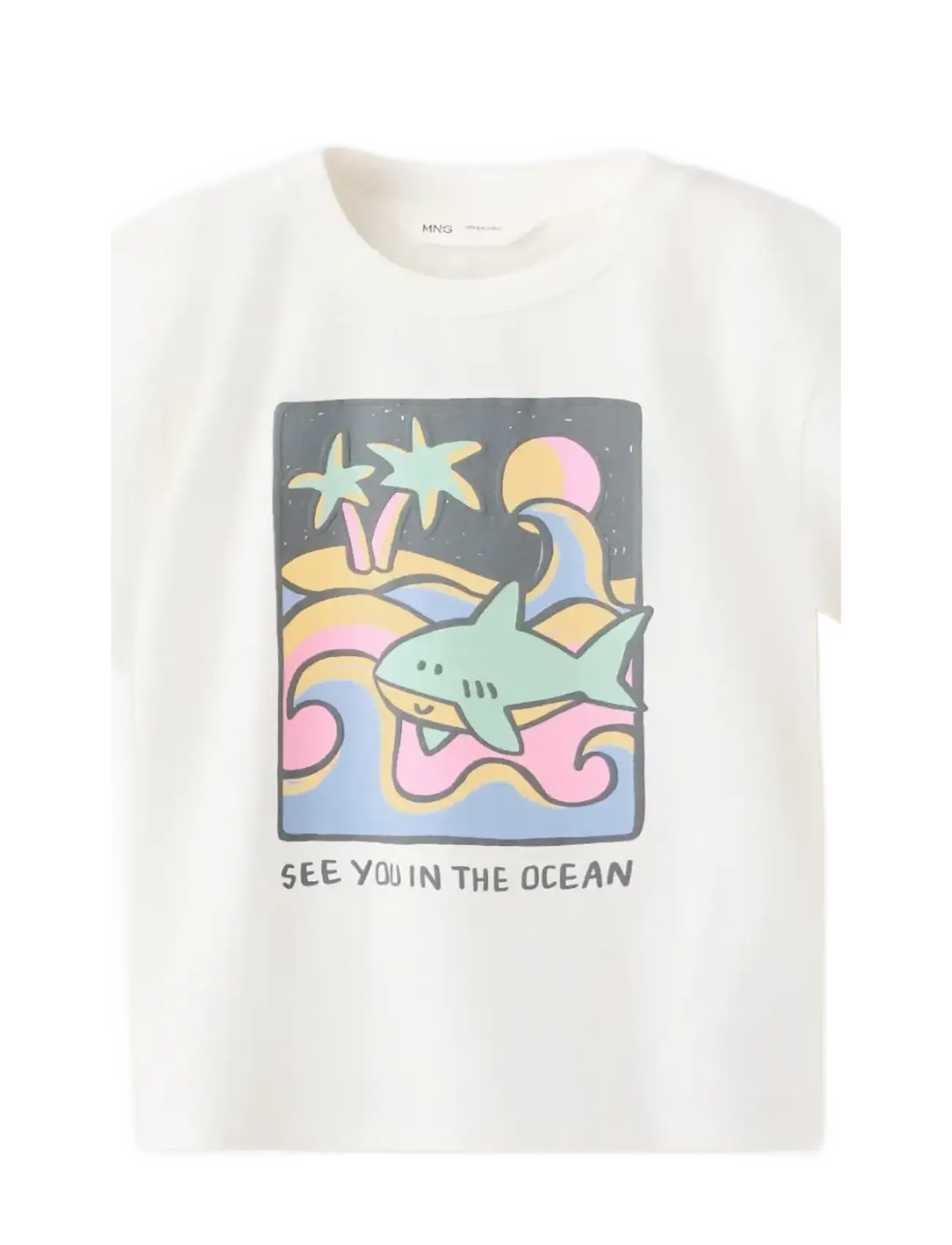 Mango Printed Cotton-Blend T-Shirt, Børn, Printet T-Shirt, Hvid, Str: 110