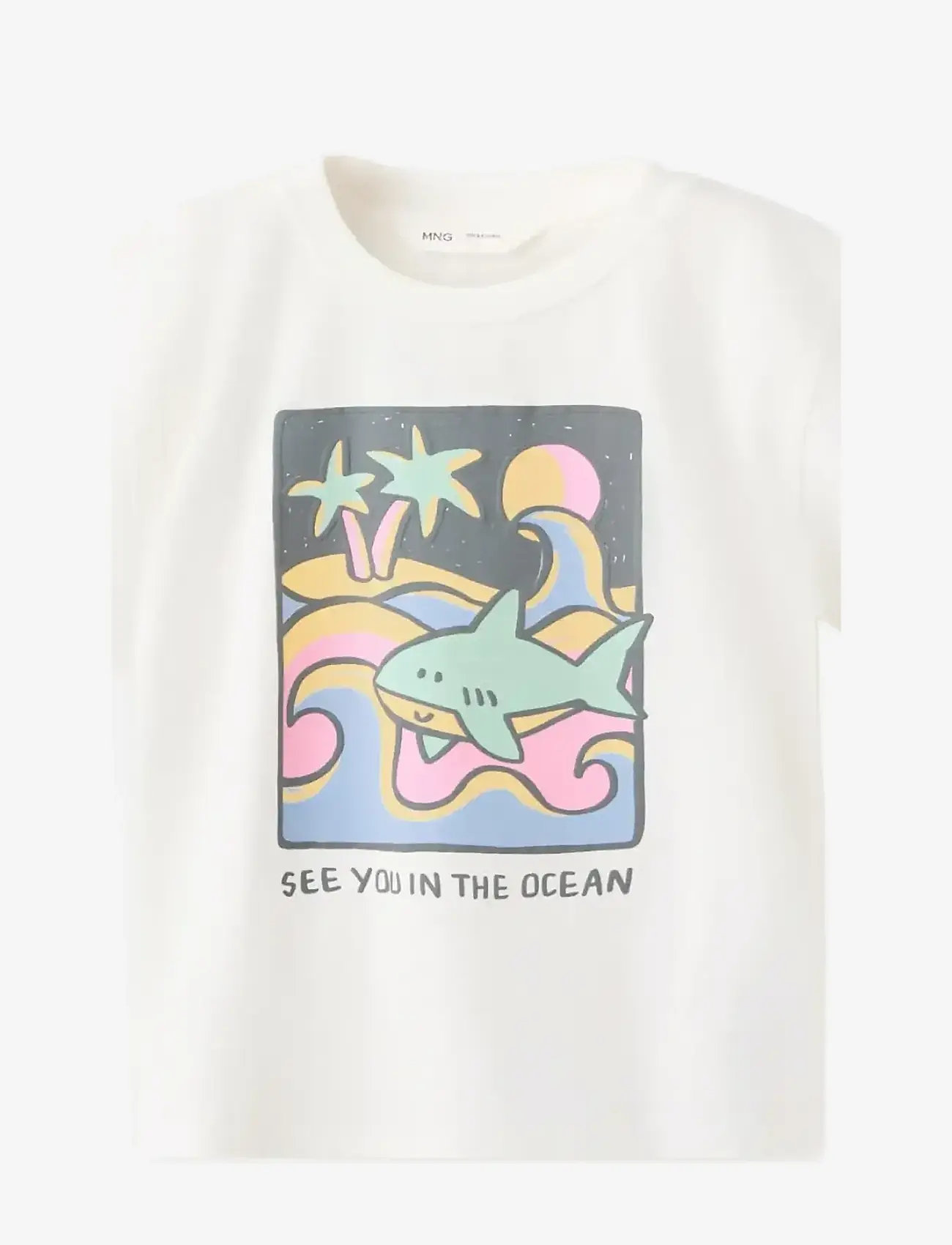 Mango - Printed cotton-blend t-shirt - kortærmede t-shirts - white - 0