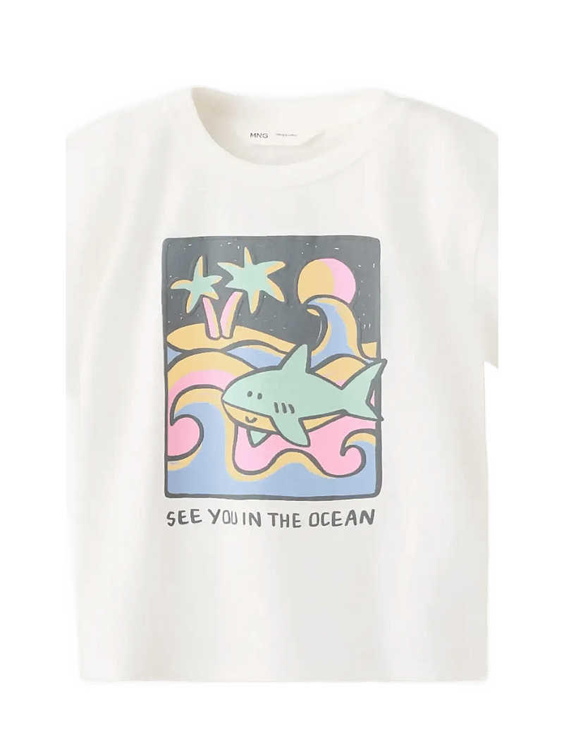 Mango - Printed cotton-blend t-shirt - kortærmede t-shirts - white - 0