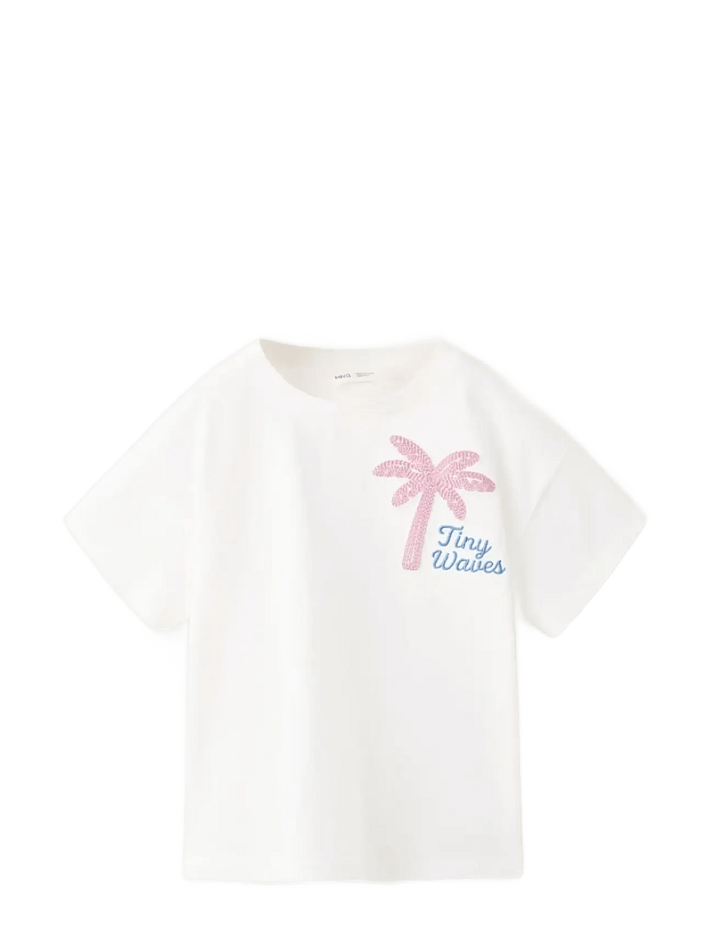 Mango - Embroidered palm tree T-shirt with back slit - kortärmade t-shirts - natural white - 1