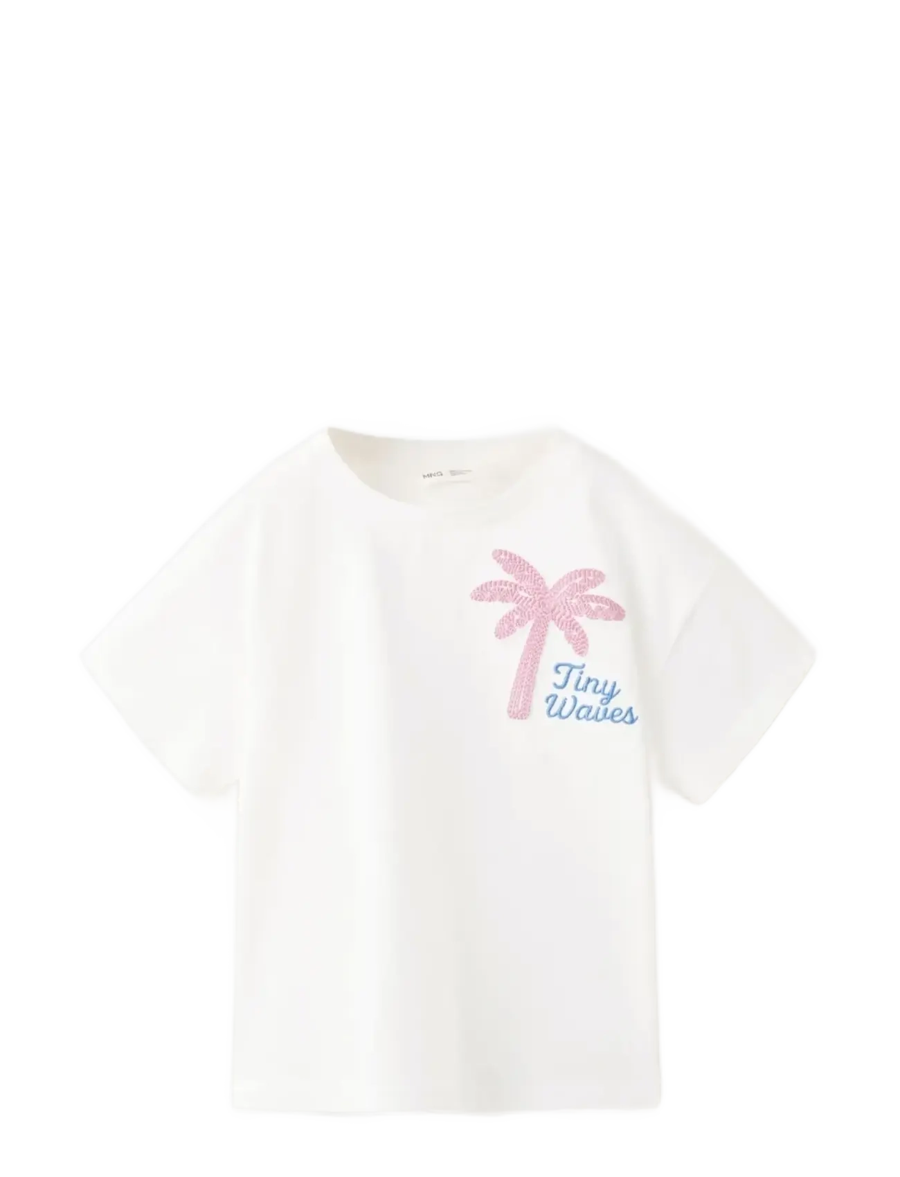 Mango Embroidered palm tree T-shirt with back slit - Toppar & T-shirts - NATURAL WHITE / cream
