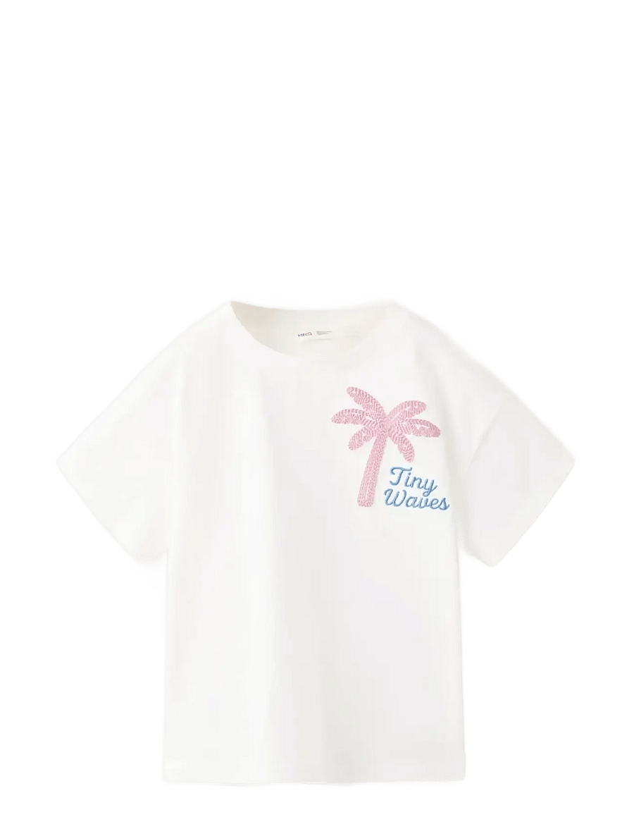 Mango - Embroidered palm tree T-shirt with back slit - kortærmede t-shirts - natural white - 1