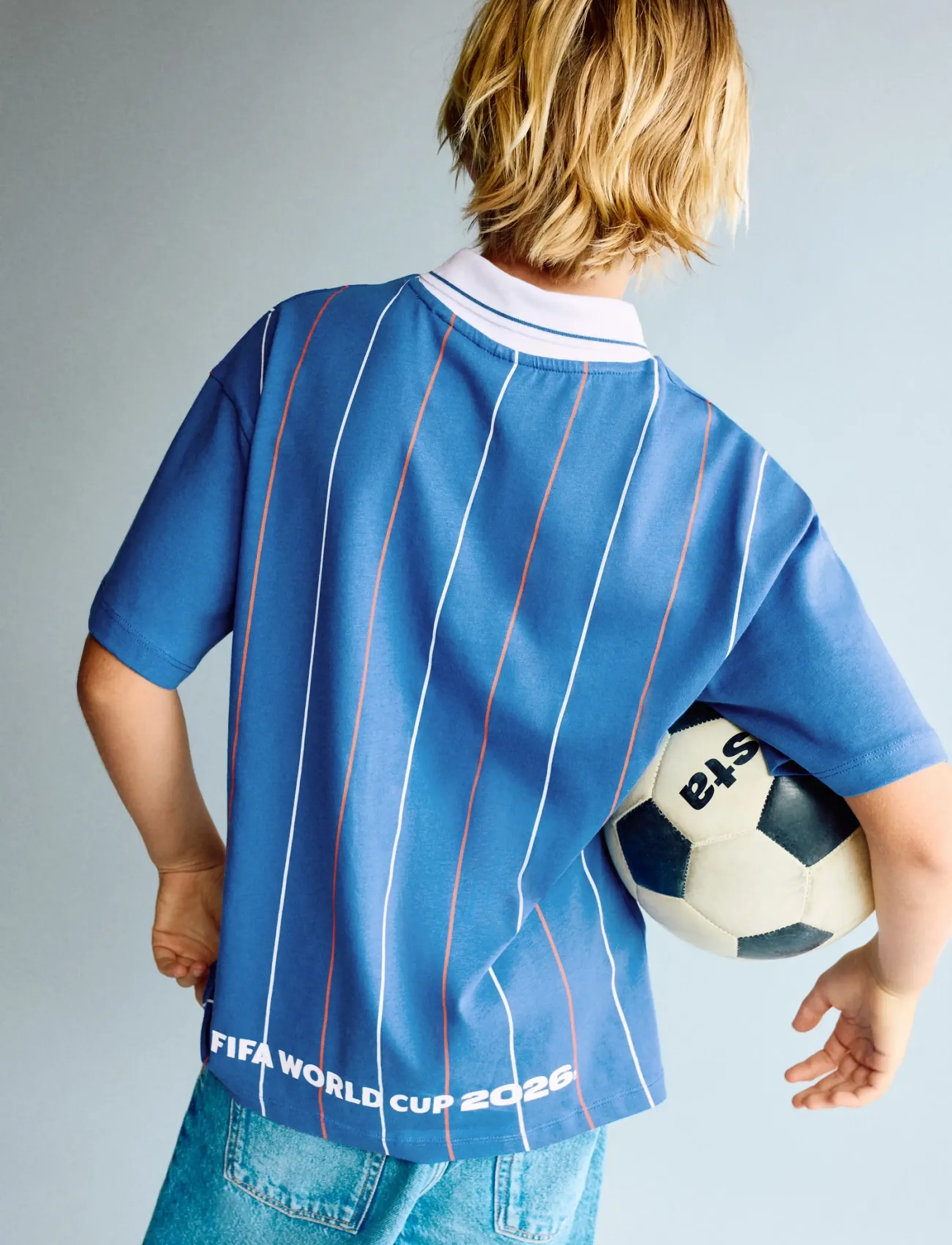 Mango France Football T-Shirt, Børn, Stribet Fodboldtrøje, Blå, Str: 140