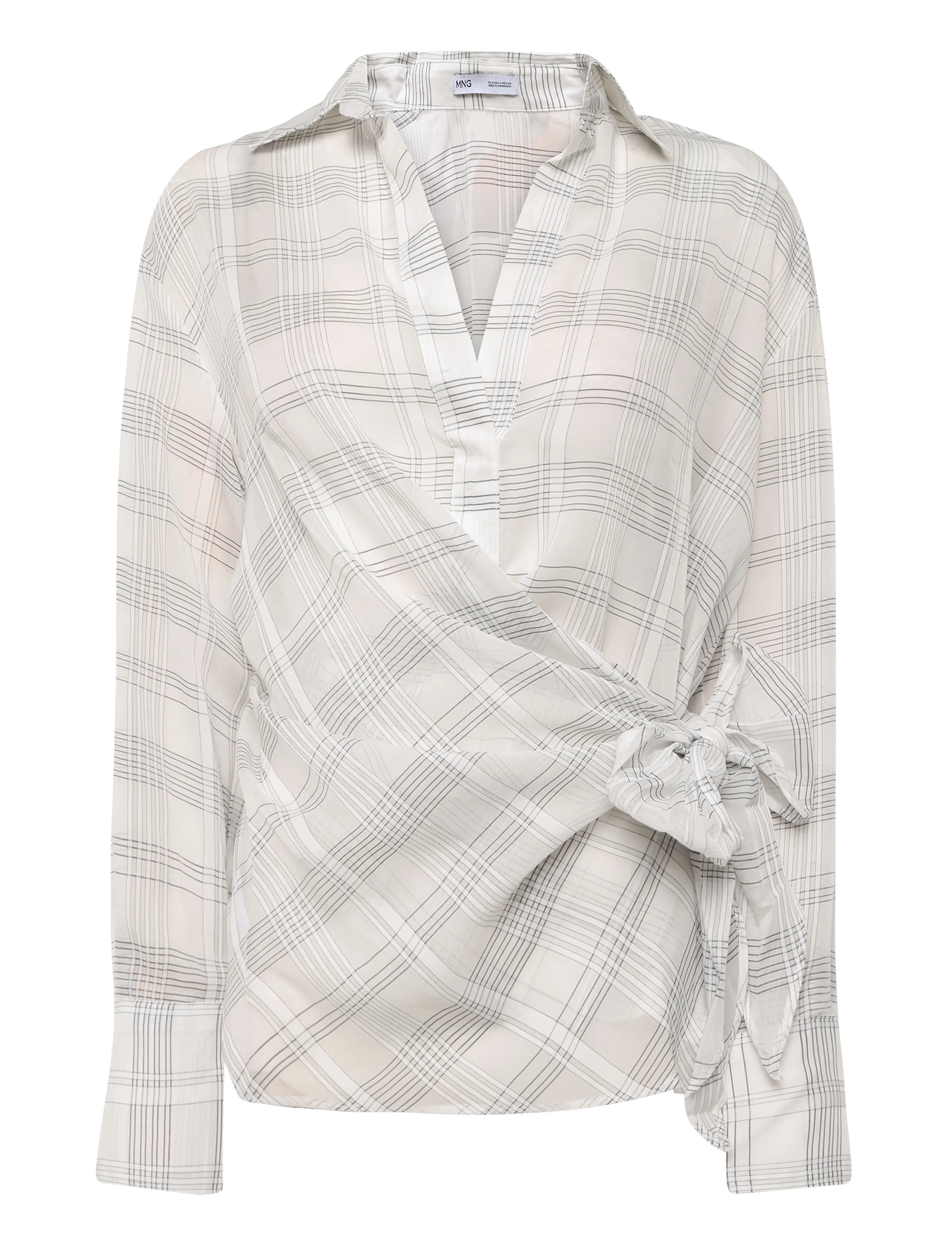 Mango Bow check shirt - Tøj - LIGHT BEIGE / beige