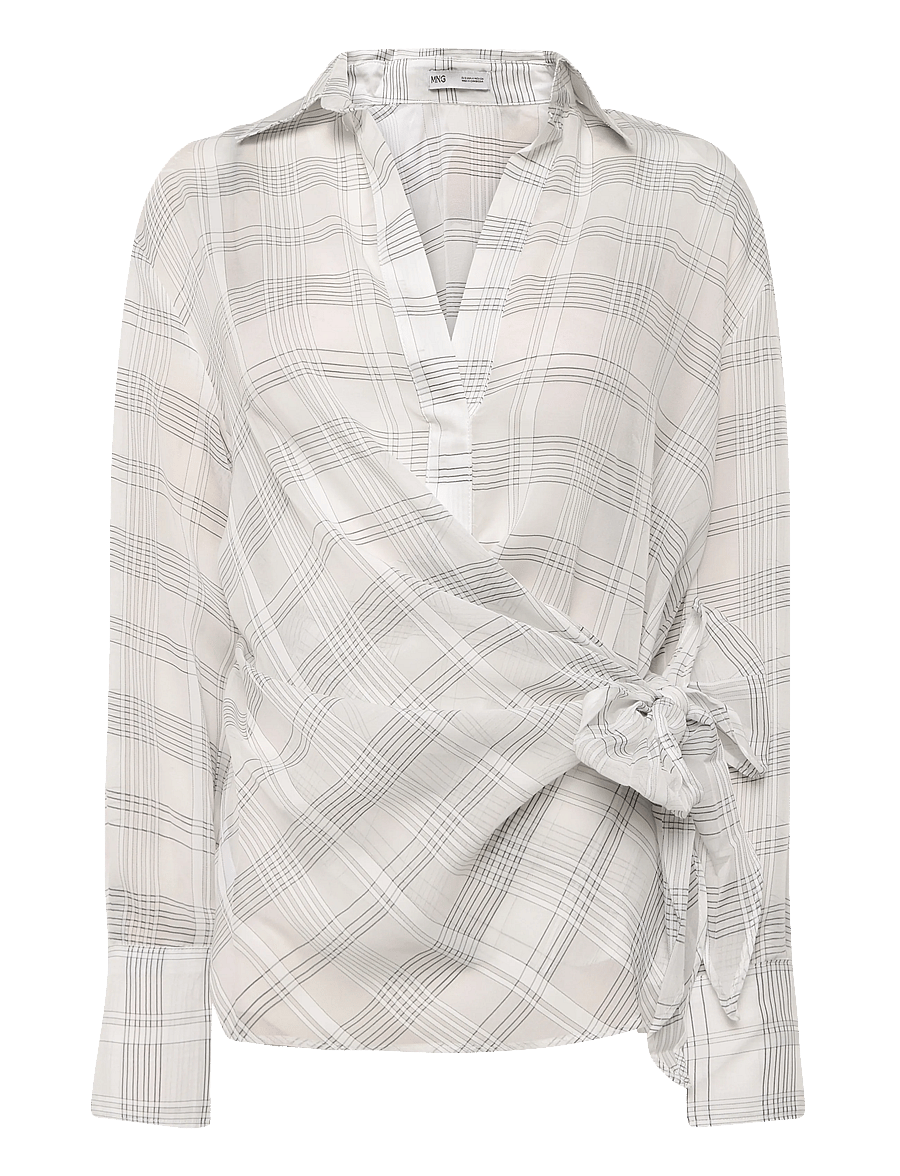 Mango - Bow check shirt - langærmede skjorter - light beige - 0