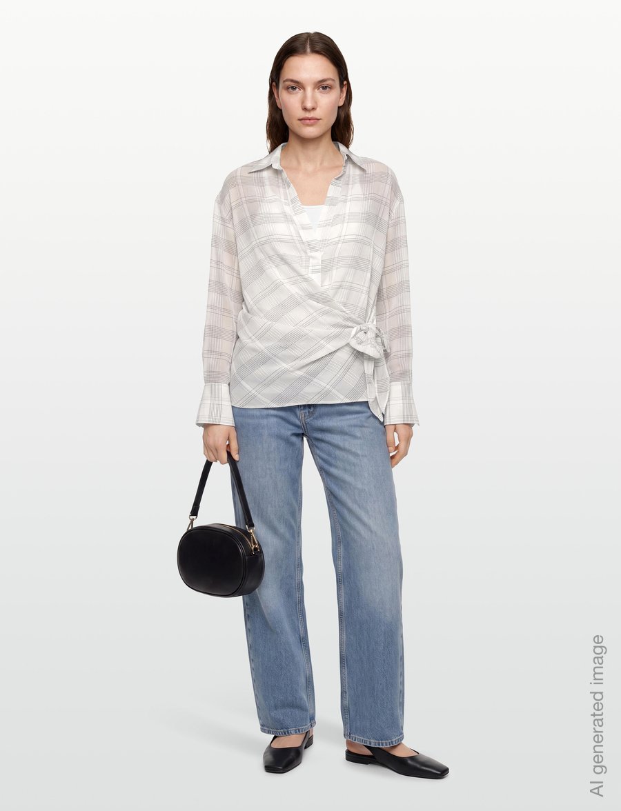 Mango - Bow check shirt - långärmade skjortor - light beige - 0
