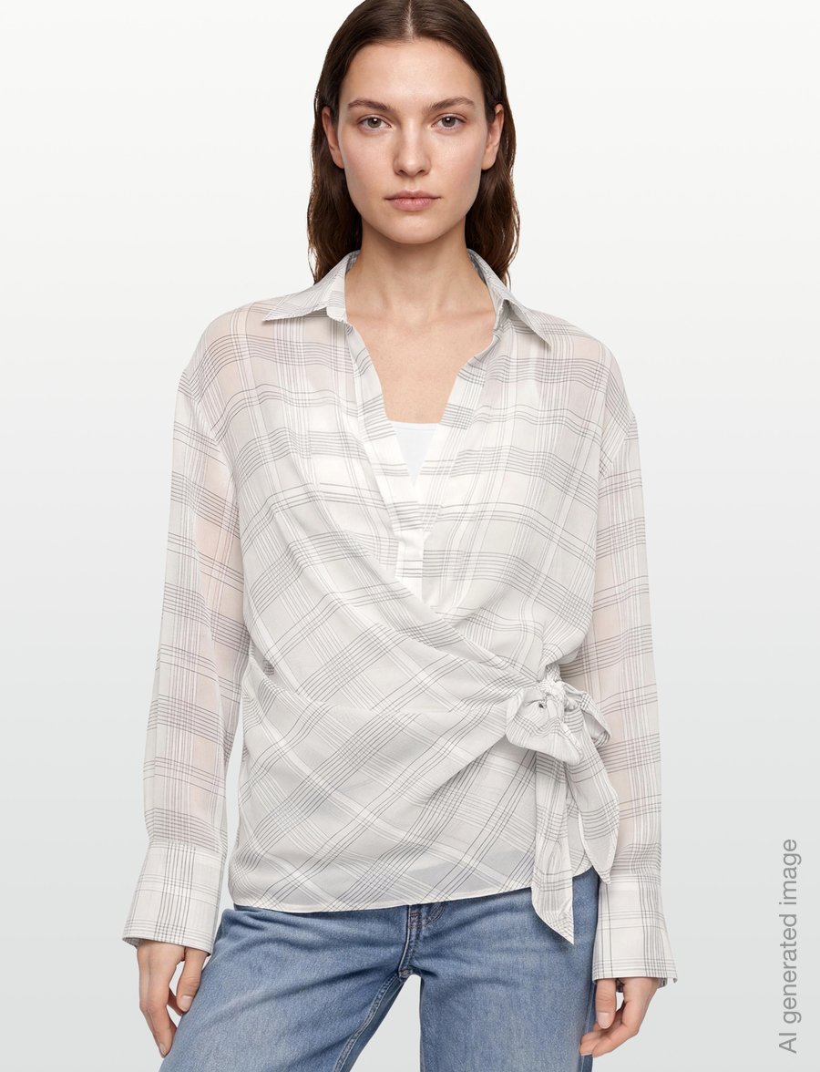 Mango - Bow check shirt - långärmade skjortor - light beige - 3