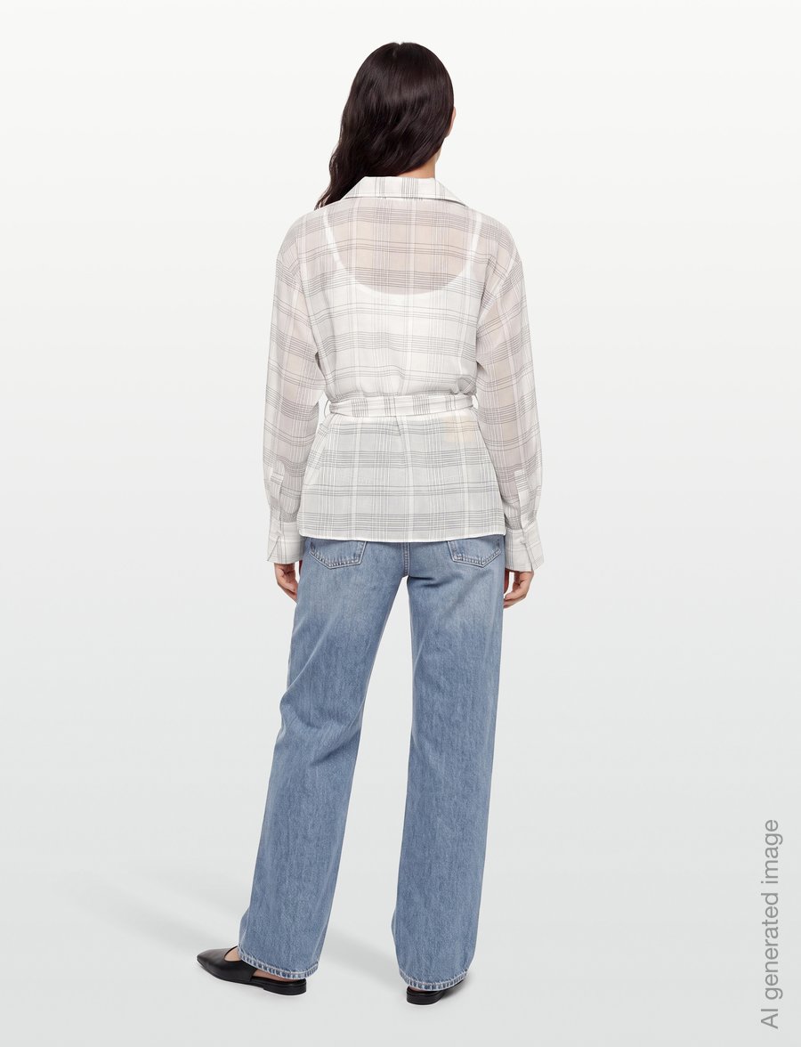 Mango - Bow check shirt - långärmade skjortor - light beige - 4