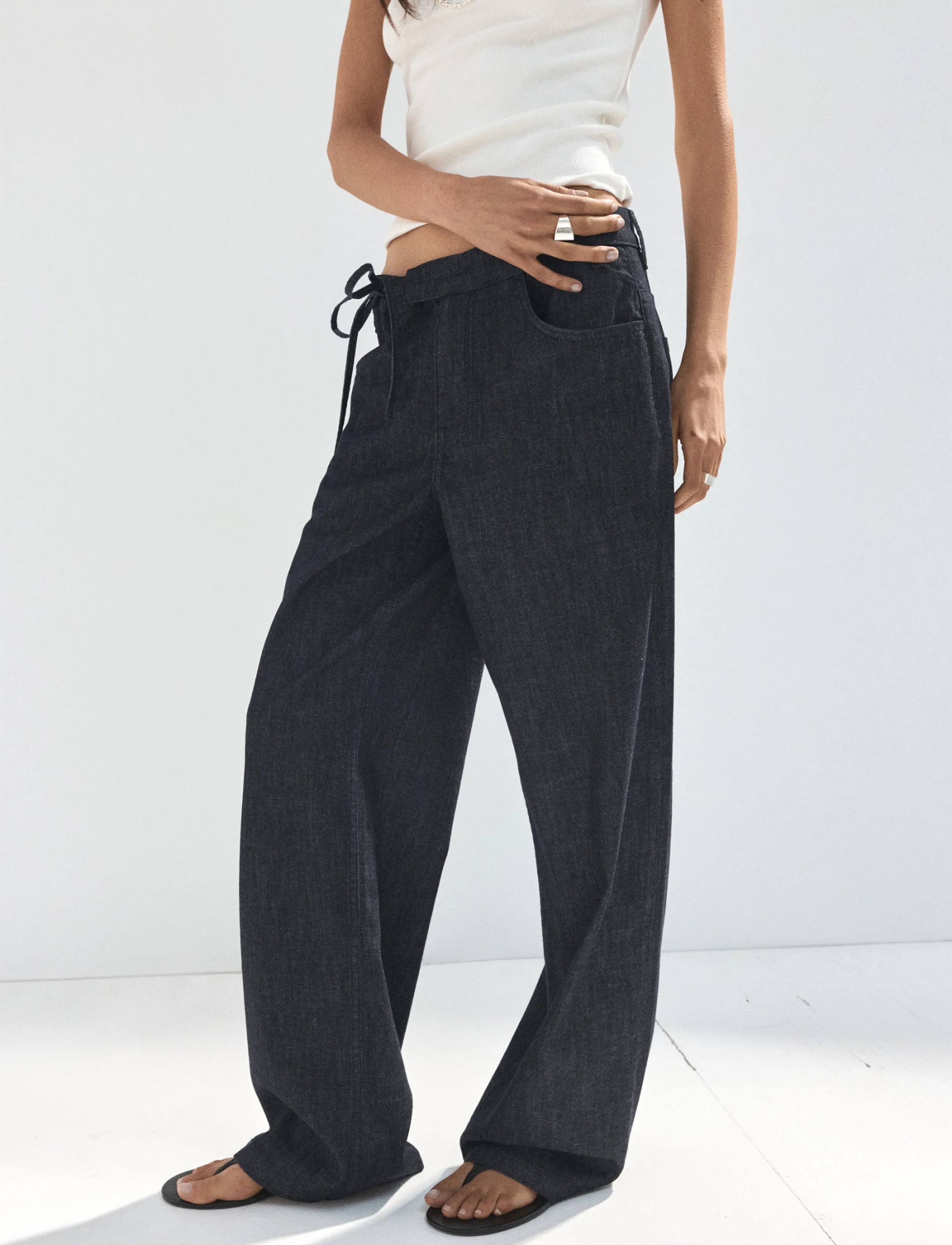 Mango Low-rise tie jeans - Jeans - OPEN BLUE / navy