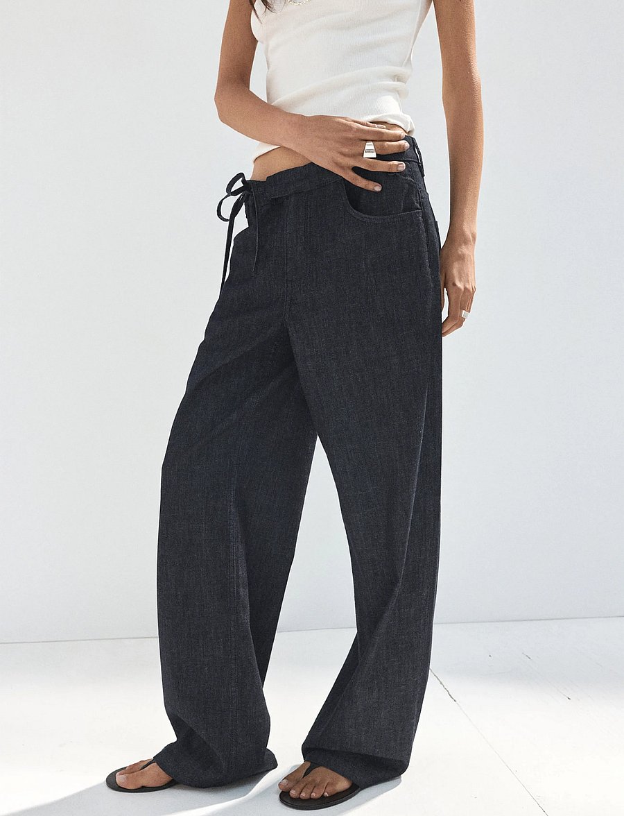 Mango - Low-rise tie jeans - brede jeans - open blue - 0
