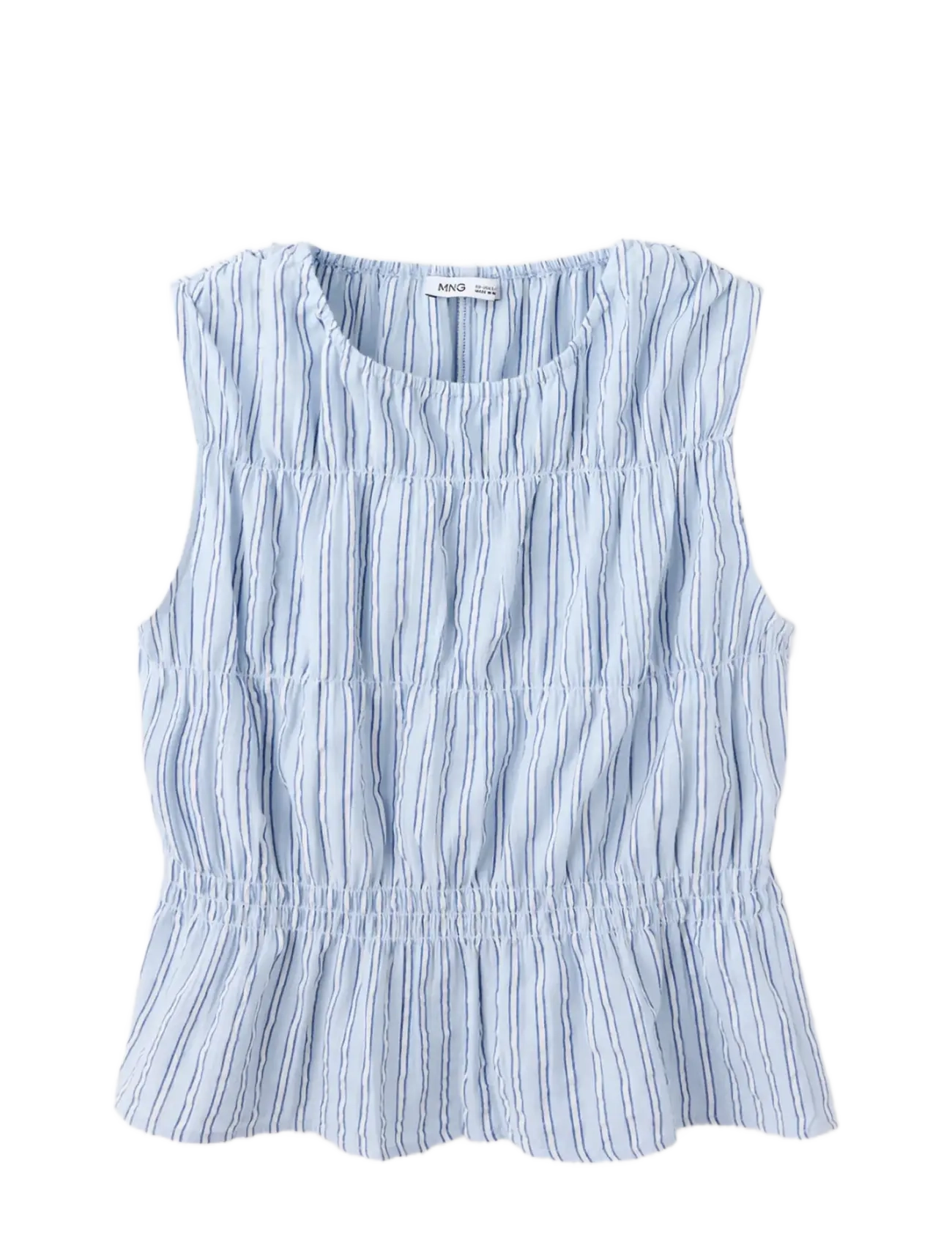 Mango - Gathered 100% cotton striped top - Ærmeløs undertrøje - lt-pastel blue - 1