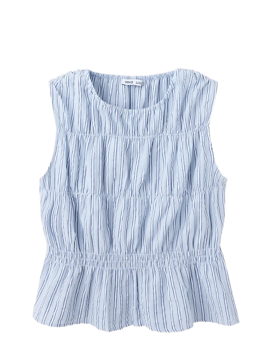 Mango - Gathered 100% cotton striped top - Ærmeløs undertrøje - lt-pastel blue - 1
