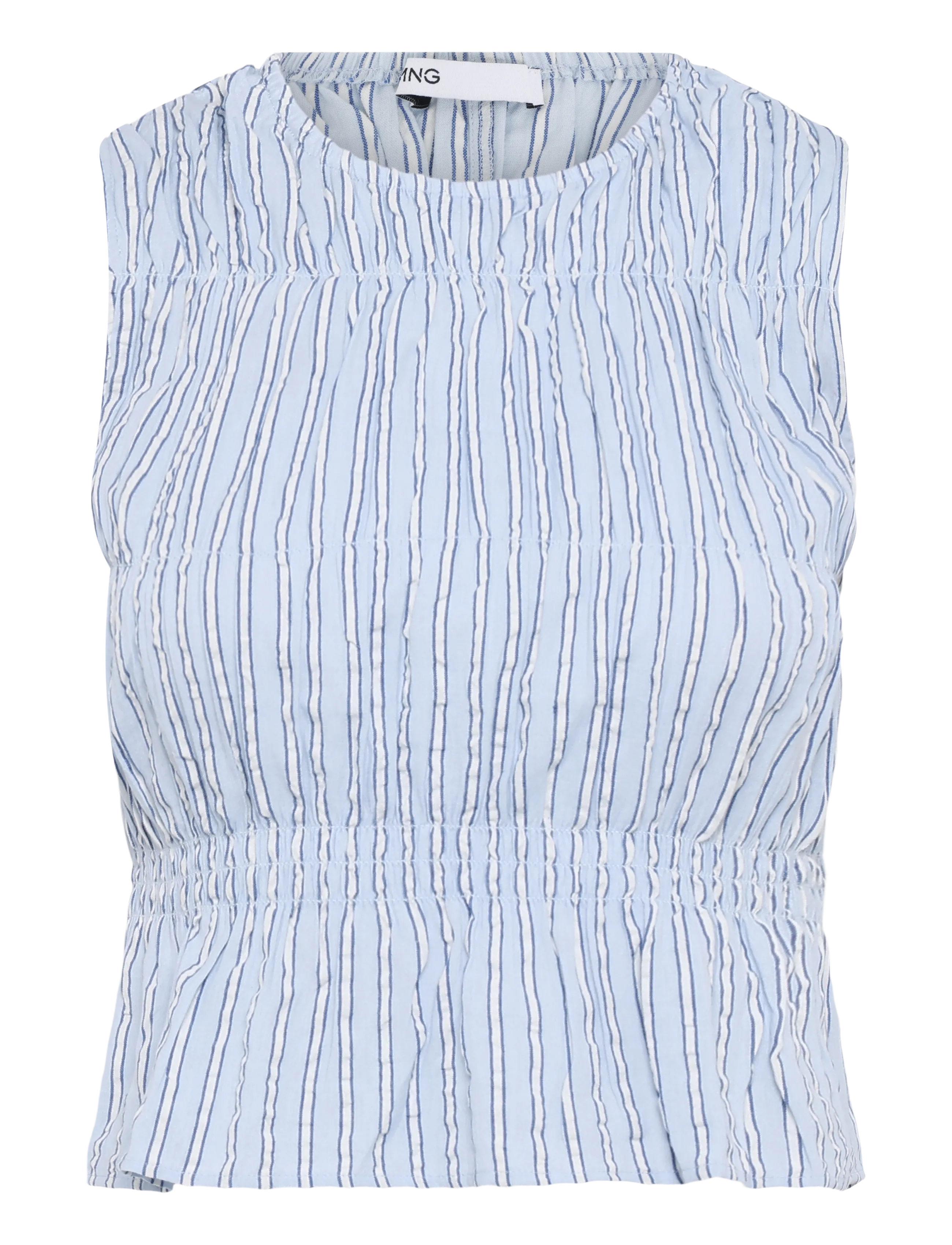 Mango Gathered 100% cotton striped top - Tøj - LT-PASTEL BLUE / blue
