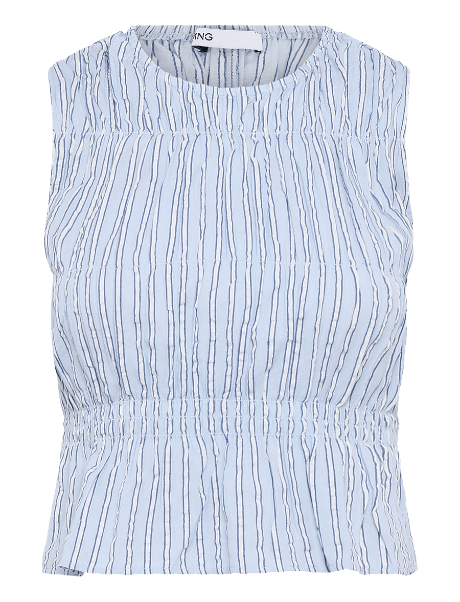 Mango - Gathered 100% cotton striped top - Ærmeløs undertrøje - lt-pastel blue - 1