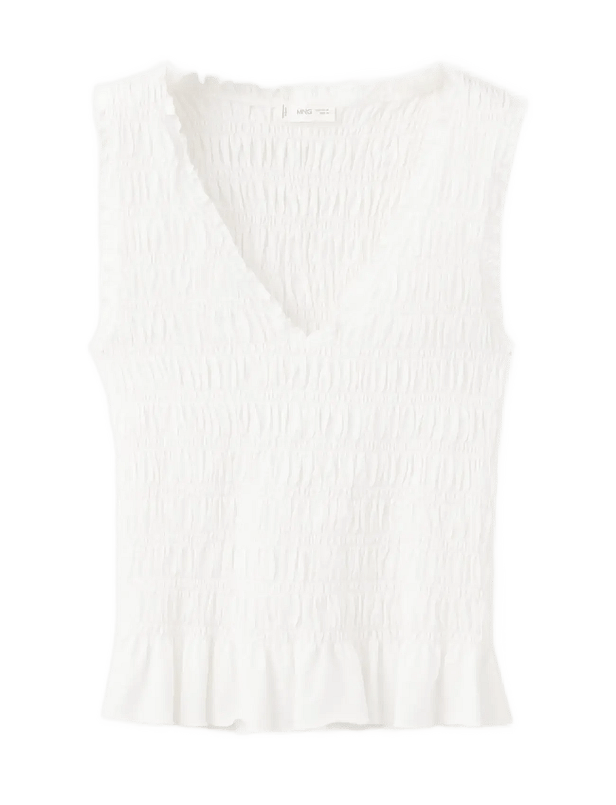 Mango - Ruched cotton top - linnen - natural white - 1