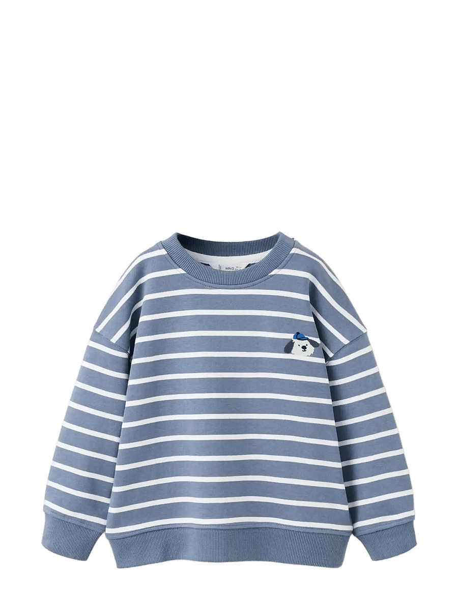 Mango - Striped cotton sweatshirt with embroidery - sweatshirts - medium blue - 1