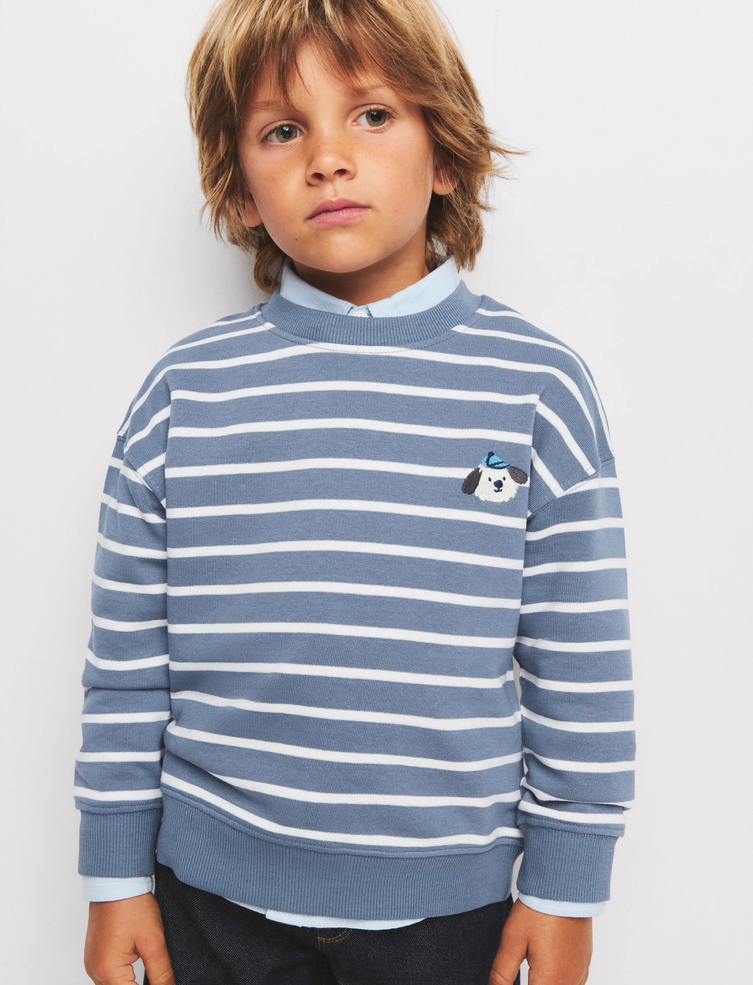Mango Striped cotton sweatshirt with embroidery - Sweatshirts - MEDIUM BLUE / blue