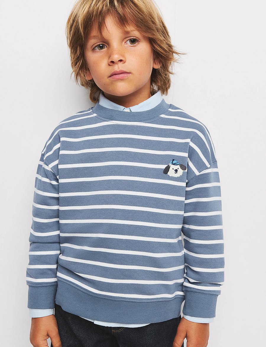 Mango - Striped cotton sweatshirt with embroidery - sweatshirts - medium blue - 0