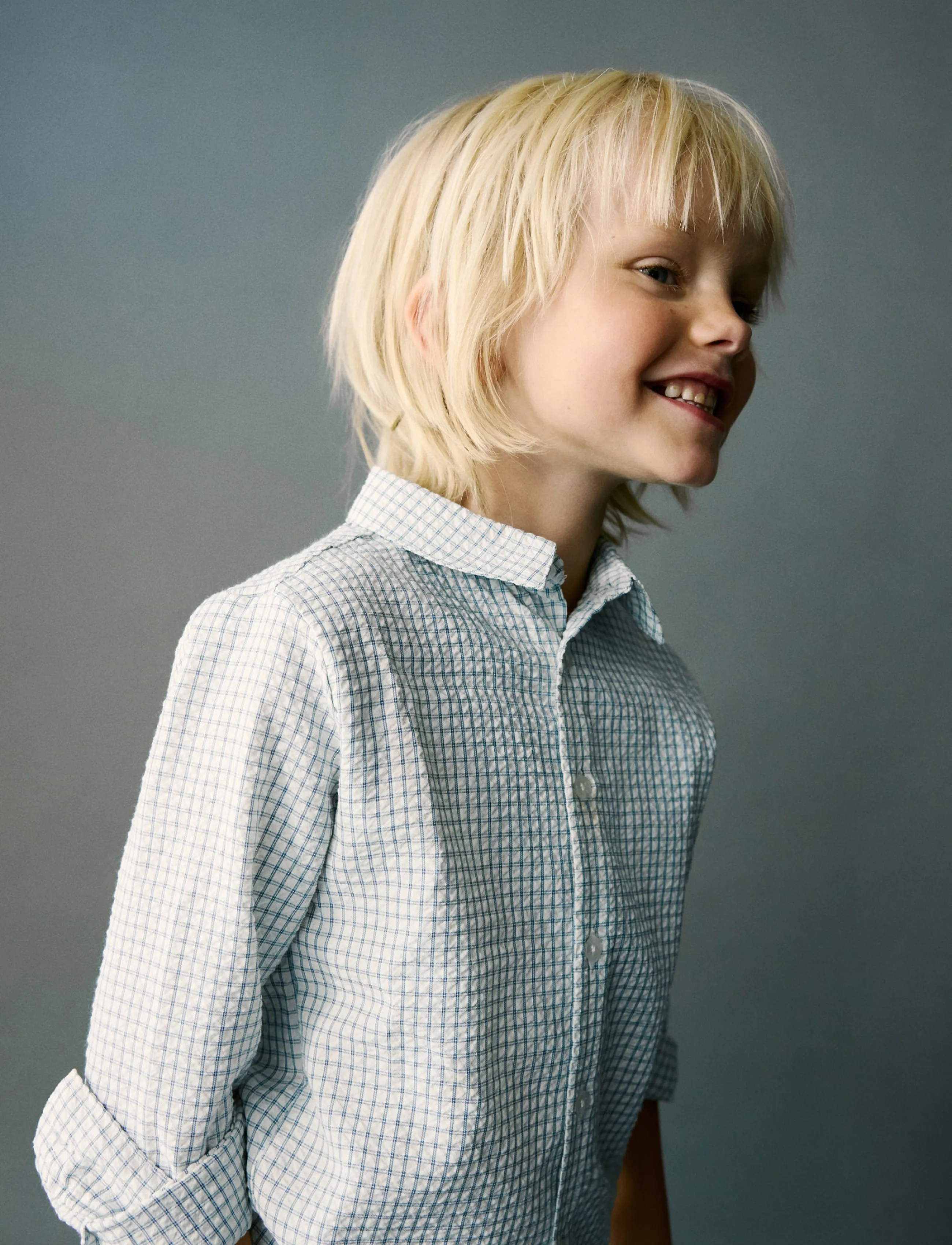 Mango Straight Checkered Shirt, Børn, Tern Skjorte, Hvid, Str: 98