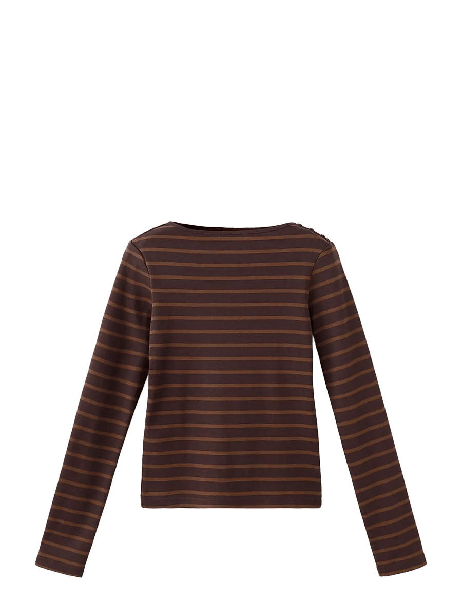 Mango - Striped cotton T-shirt - langærmede toppe - brown - 1