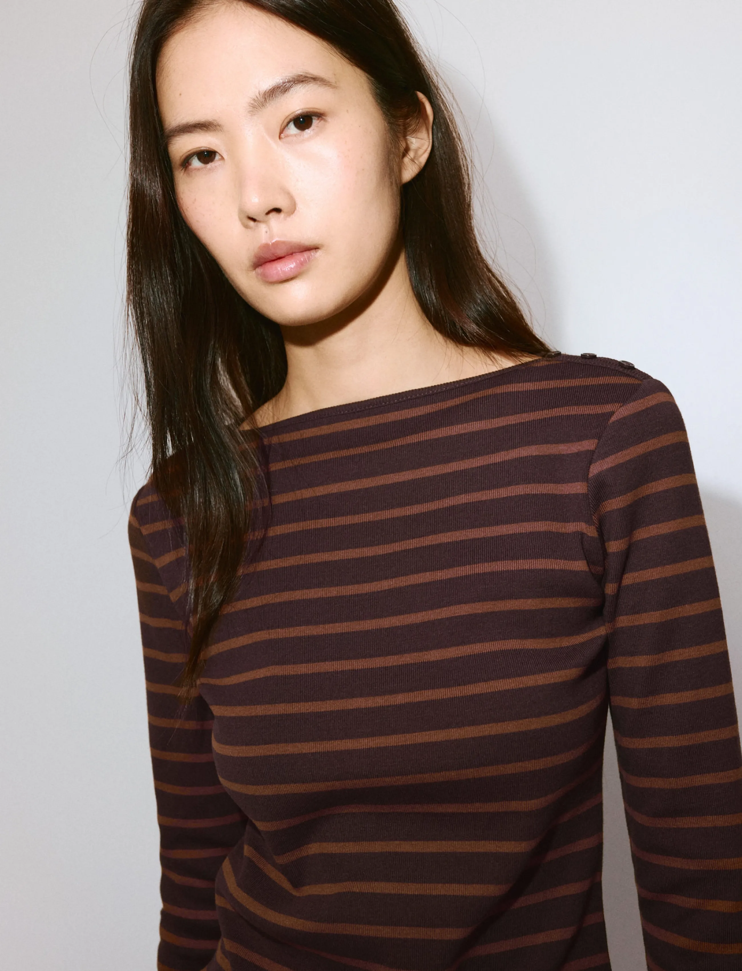 Mango Striped cotton T-shirt - T-shirts & Toppe - BROWN / brown