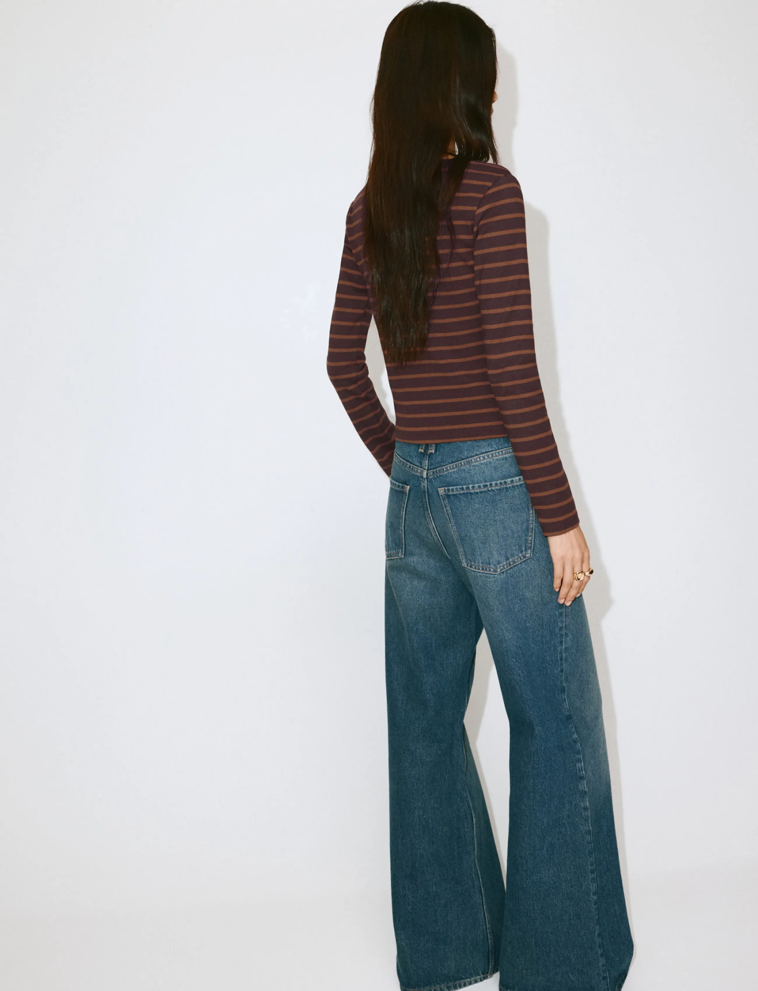 Mango - Striped cotton T-shirt - langærmede toppe - brown - 2