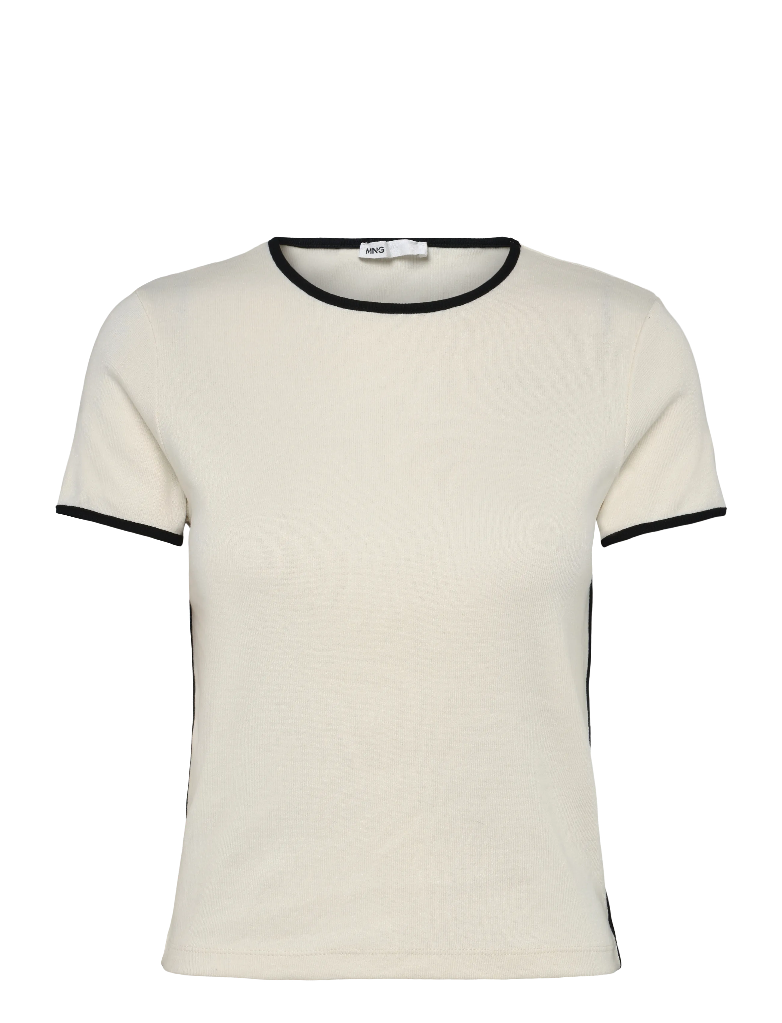Mango Cotton t-shirt with contrasting trim - Tøj - LIGHT BEIGE / beige