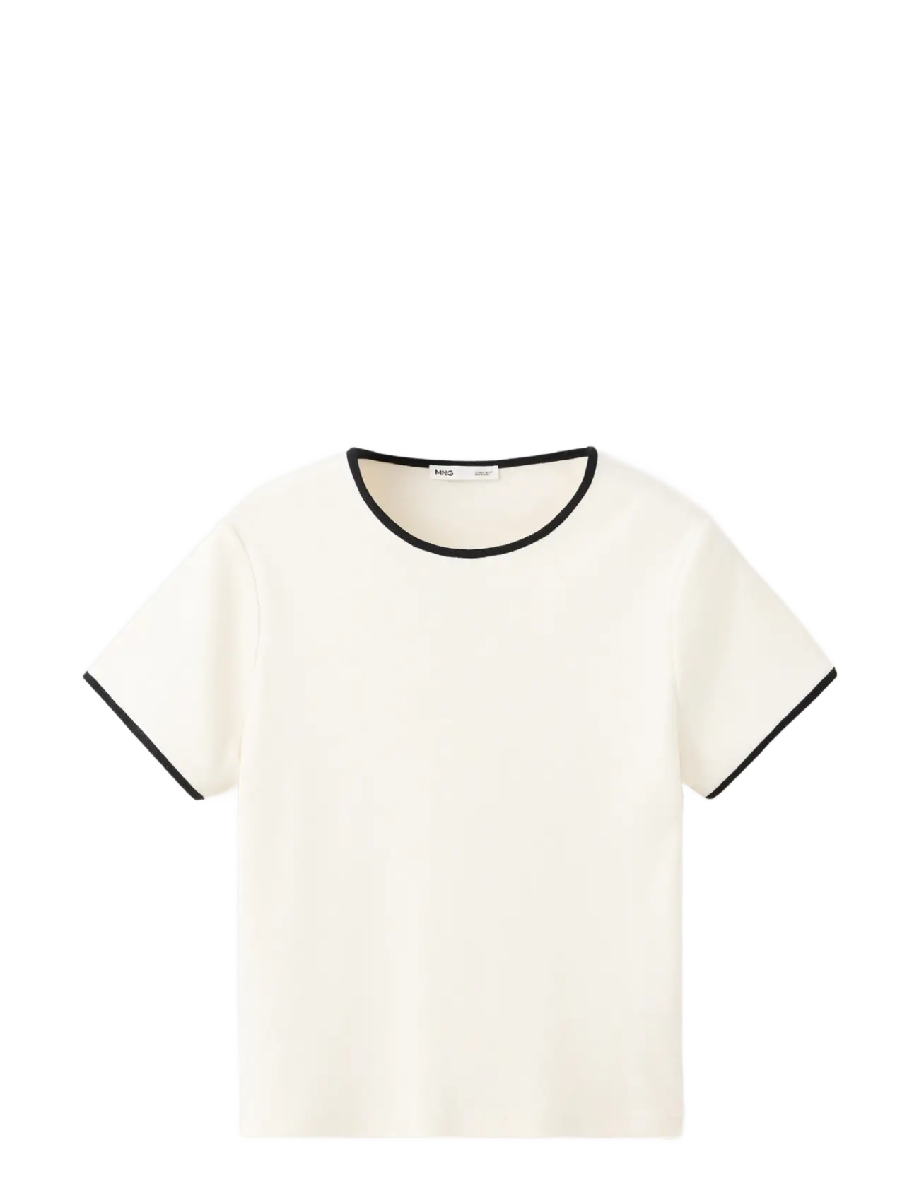 Mango Cotton t-shirt with contrasting trim - Tøj - LIGHT BEIGE / beige