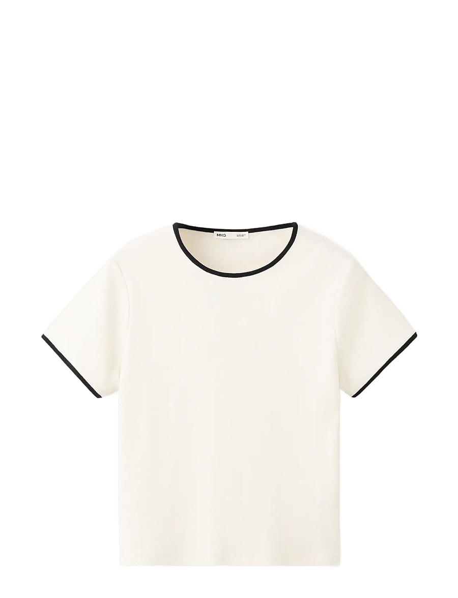 Mango - Cotton t-shirt with contrasting trim - t-shirts - light beige - 0