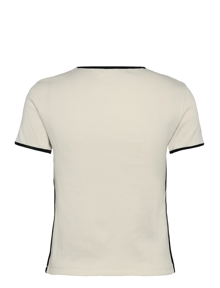 Mango - Cotton t-shirt with contrasting trim - t-shirts - light beige - 1