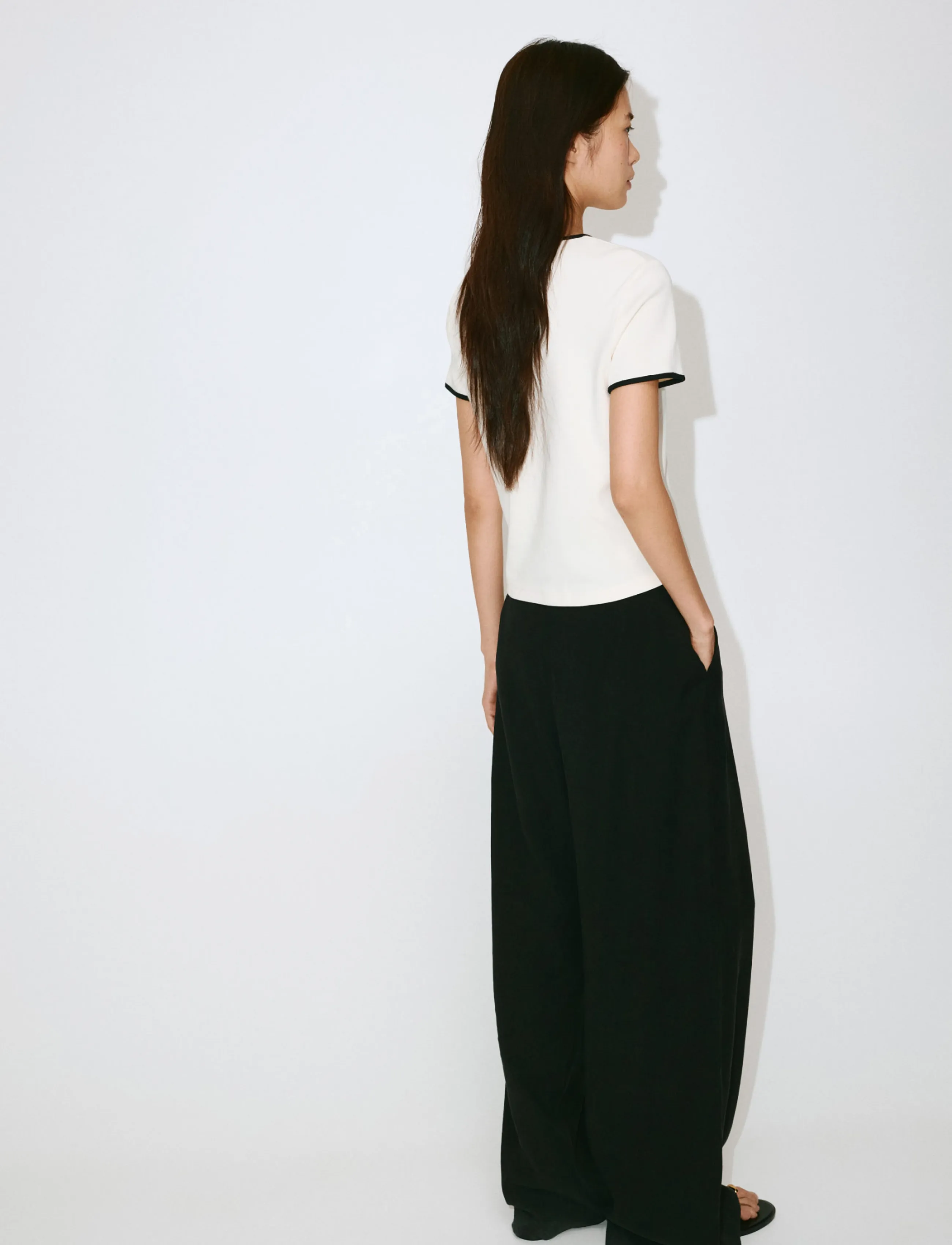 Mango - Cotton t-shirt with contrasting trim - t-shirts - light beige - 1