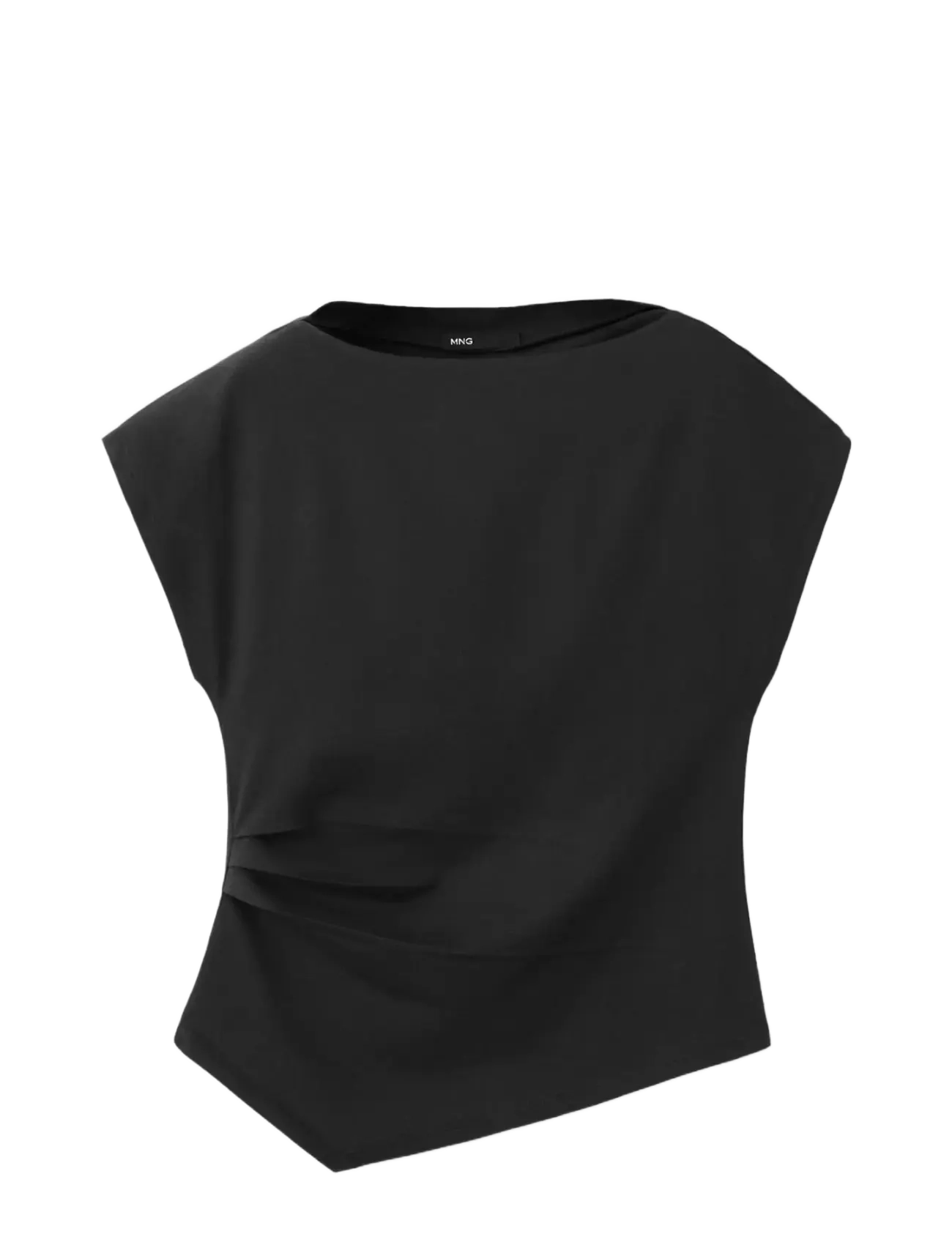 Mango Asymmetric T-shirt with pleat detail - T-shirts & Toppe - BLACK / black