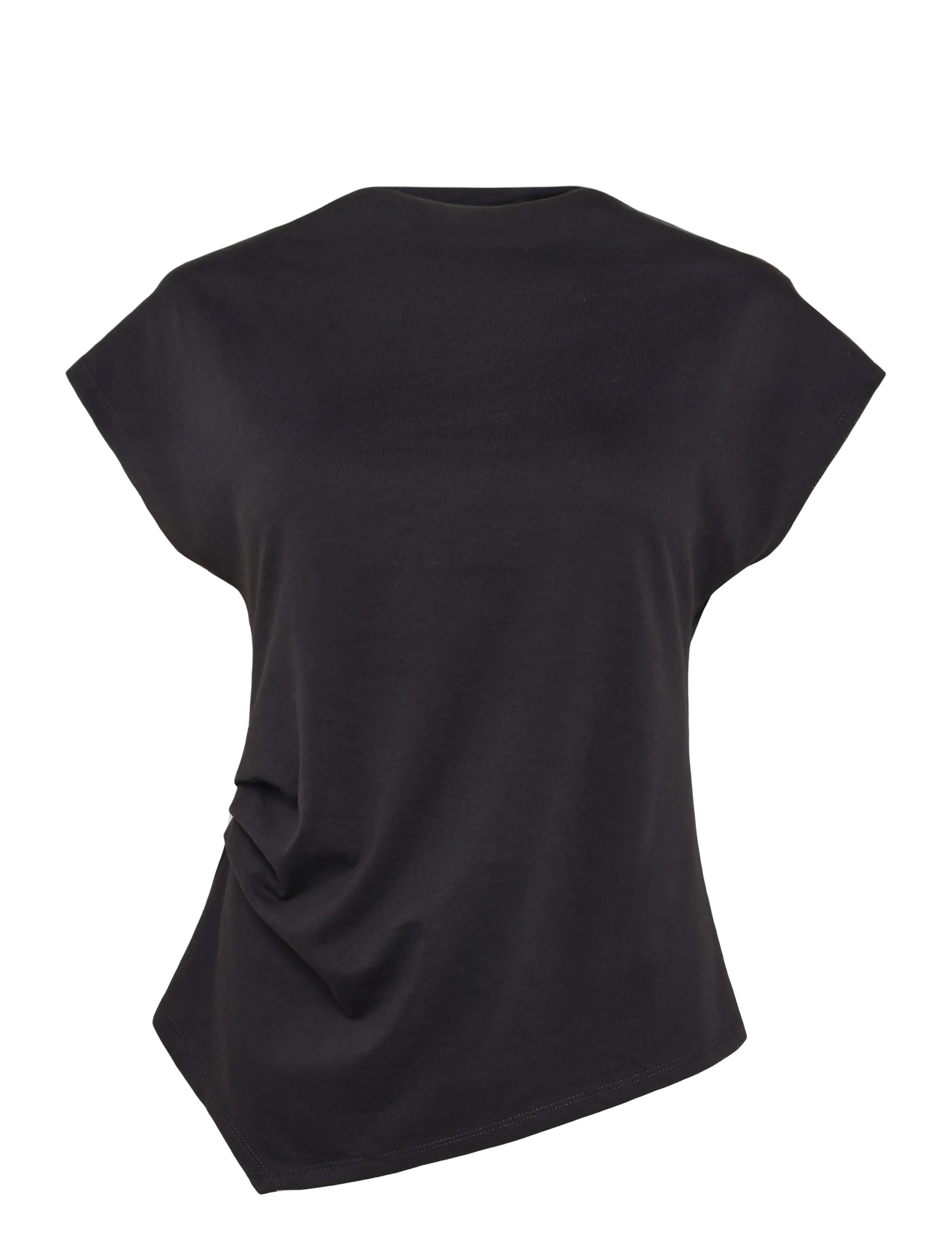 Mango - Asymmetric T-shirt with pleat detail - t-shirts - black - 1
