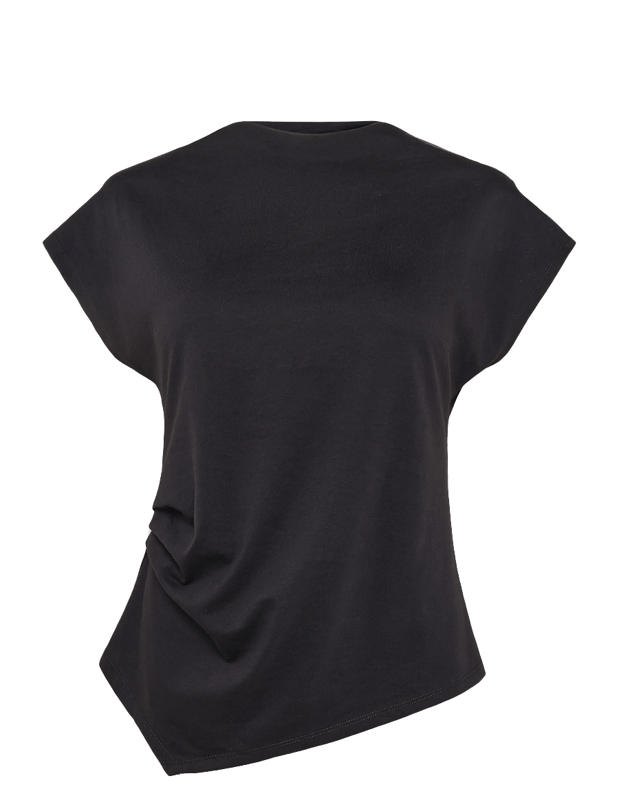 Mango - Asymmetric T-shirt with pleat detail - t-shirts - black - 1