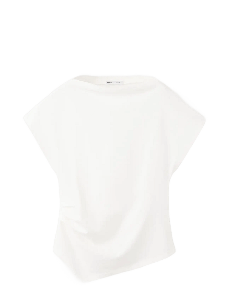 Mango - Asymmetric T-shirt with pleat detail - t-shirts - natural white - 1