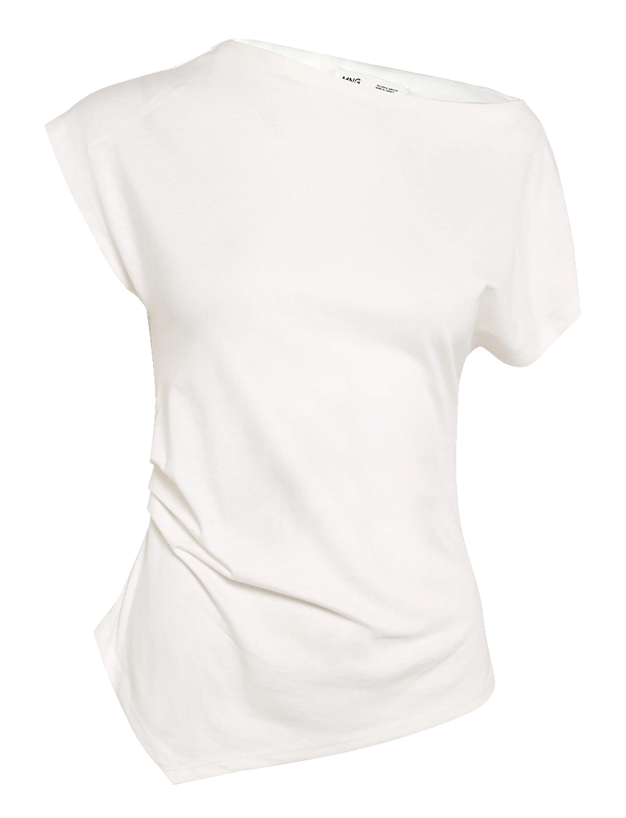 Mango - Asymmetric T-shirt with pleat detail - t-shirts - natural white - 1