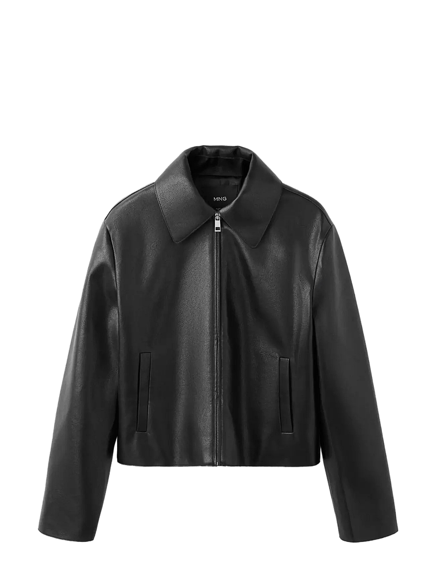 Mango - Faux leather zip-up jacket - vårjackor - black - 1