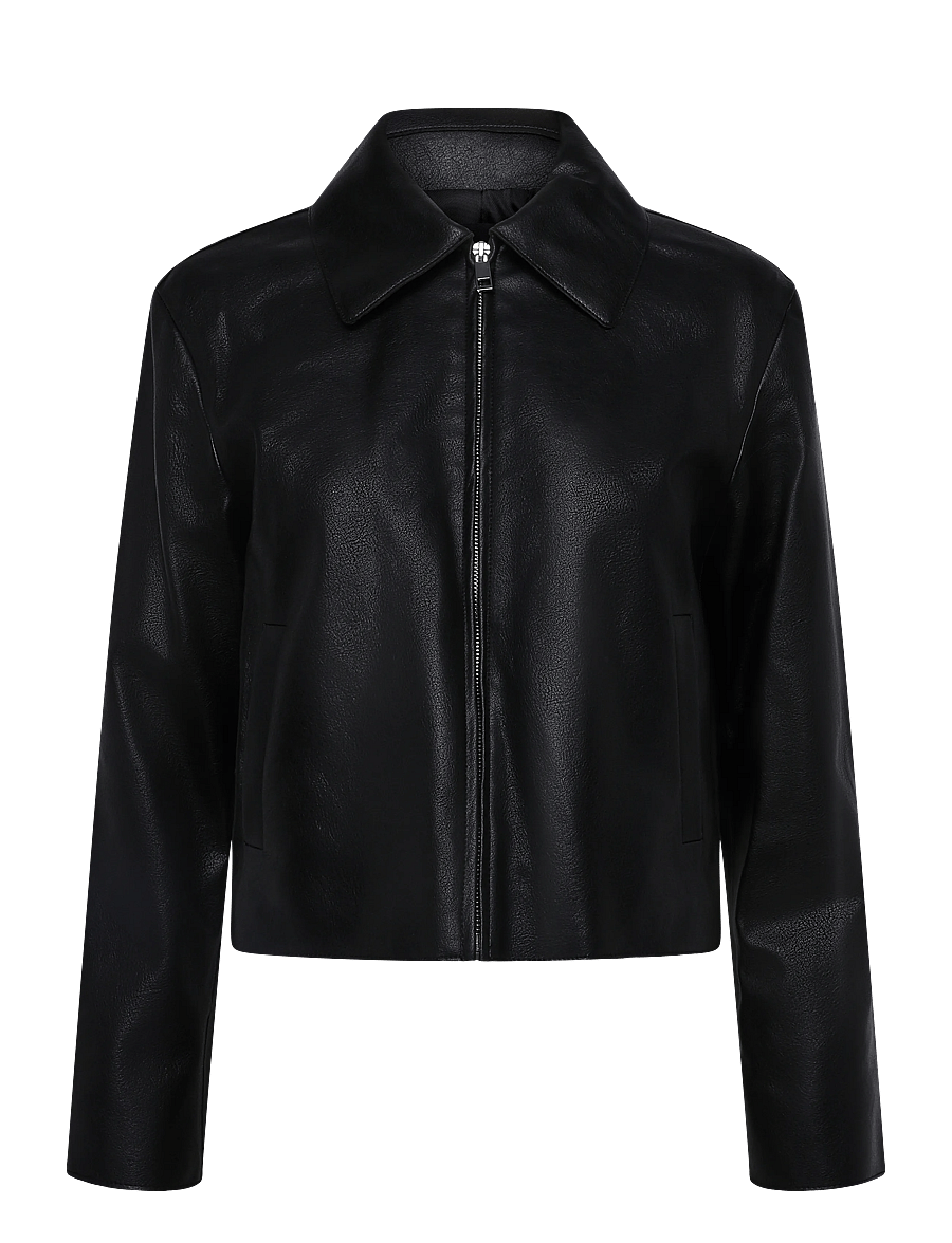 Mango - Faux leather zip-up jacket - læderjakker - black - 1