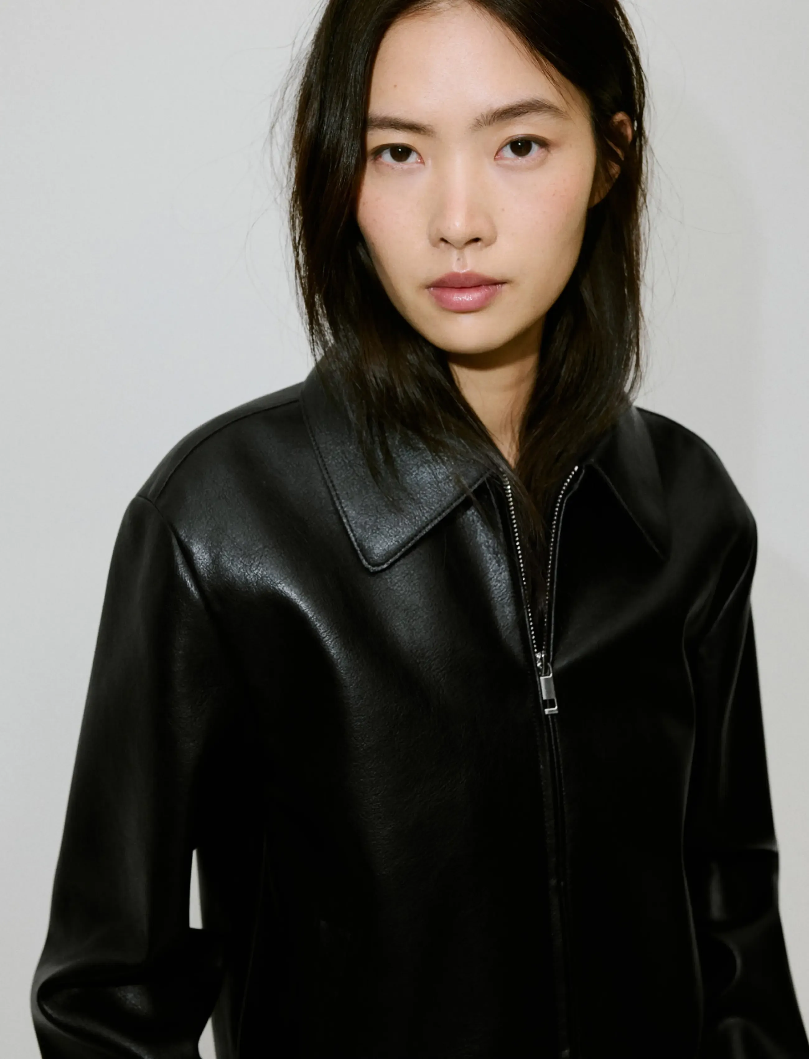 Mango Faux Leather Zip-Up Jacket, S, Jackets, Schwarz - Leather, Frauen