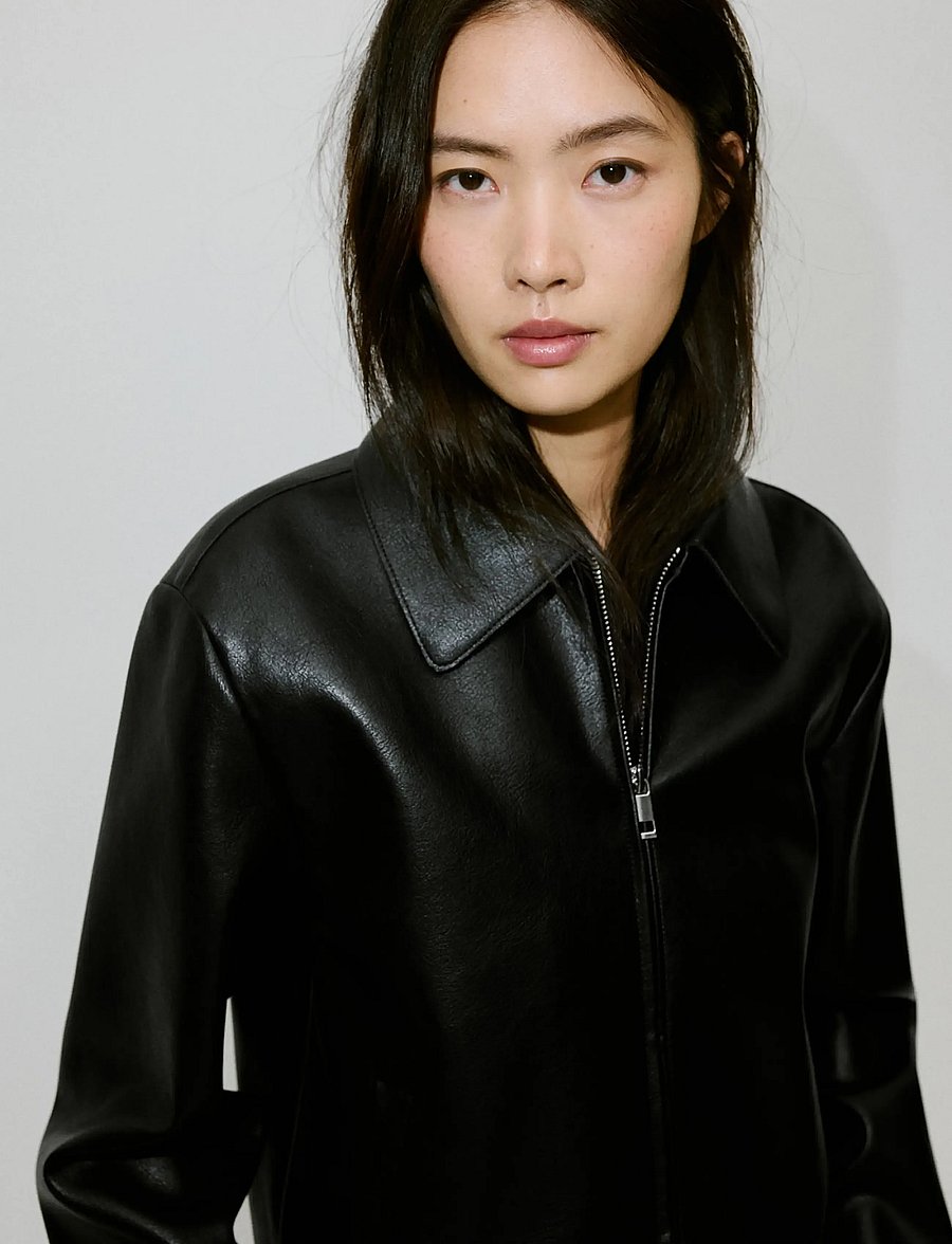 Mango - Faux leather zip-up jacket - vårjackor - black - 0