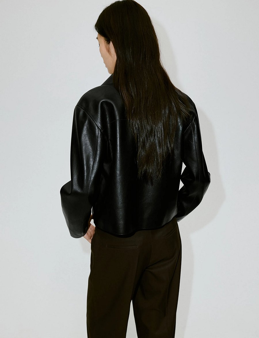 Mango - Faux leather zip-up jacket - vårjackor - black - 2