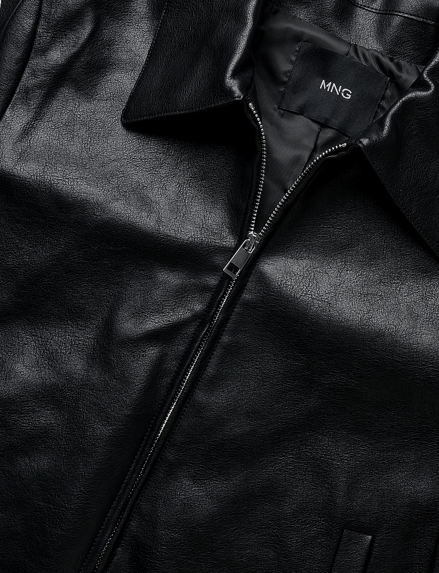 Mango - Faux leather zip-up jacket - læderjakker - black - 4