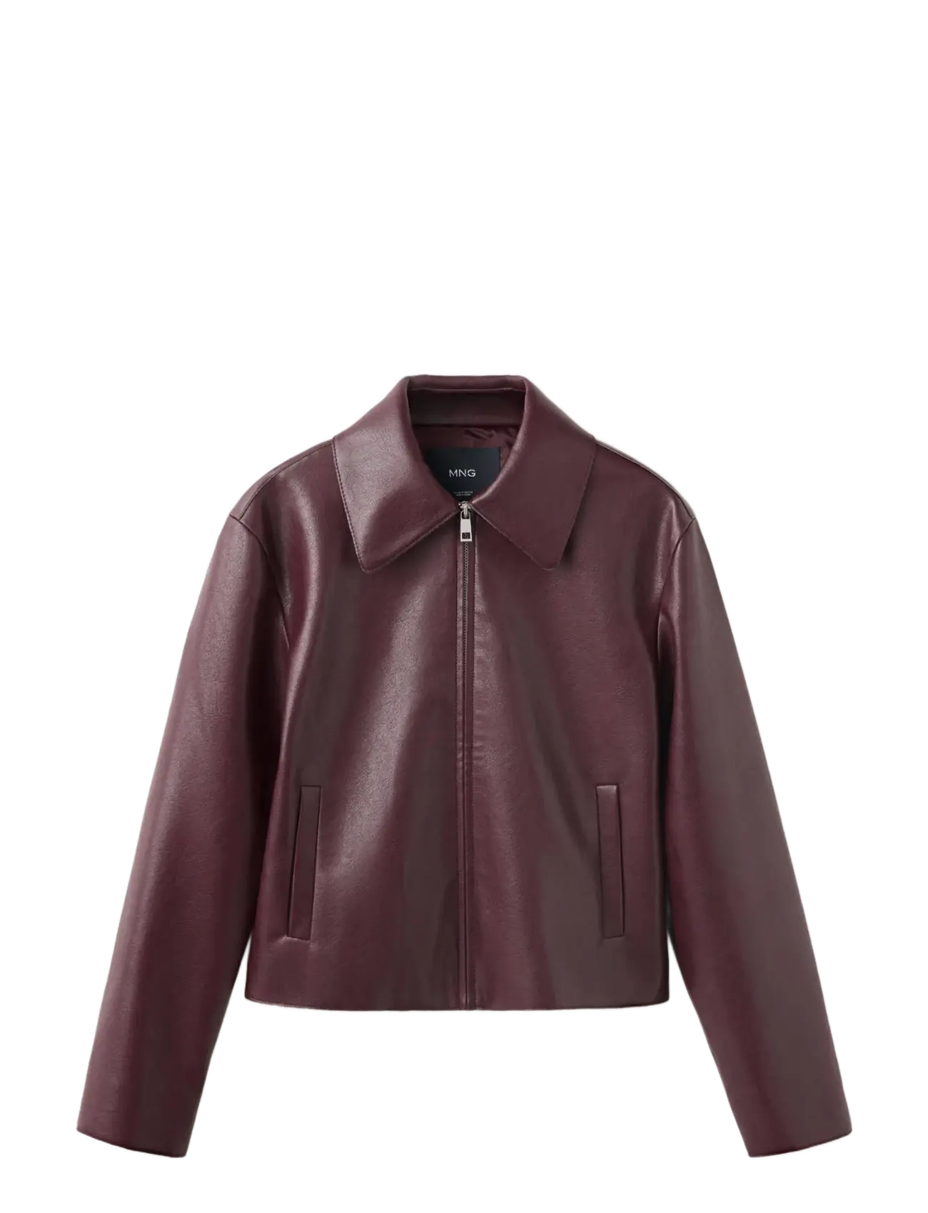 Mango - Faux leather zip-up jacket - dark red - 1