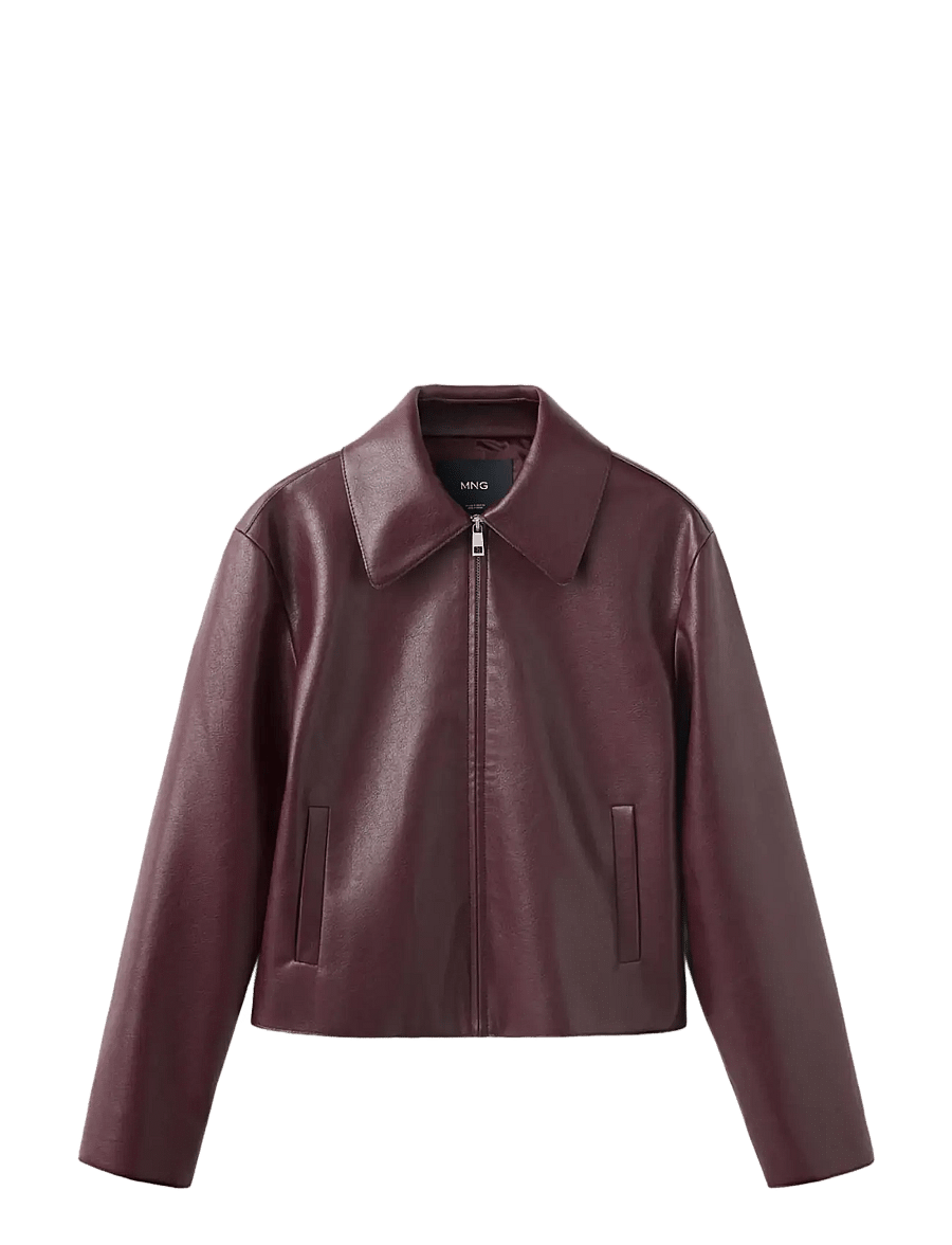 Mango - Faux leather zip-up jacket - vårjackor - dark red - 1