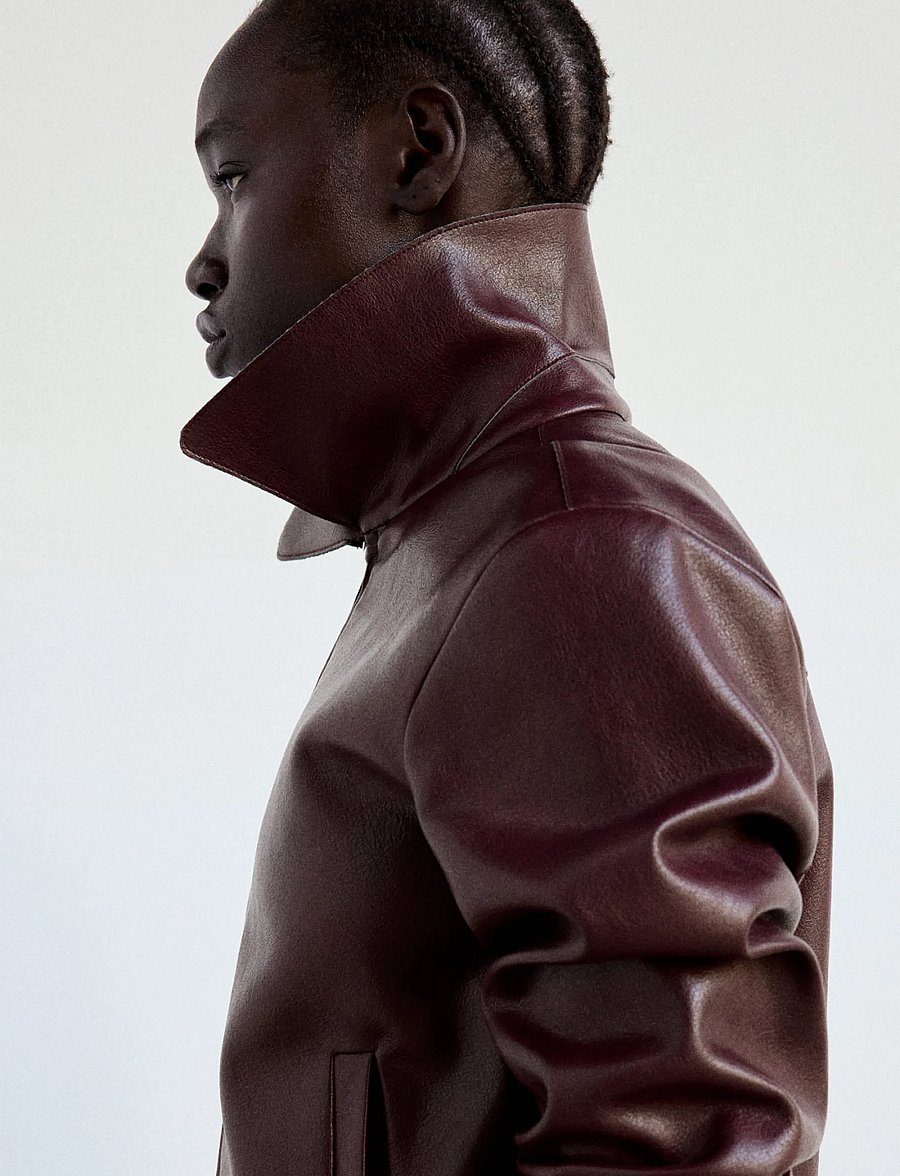 Mango - Faux leather zip-up jacket - vårjackor - dark red - 0